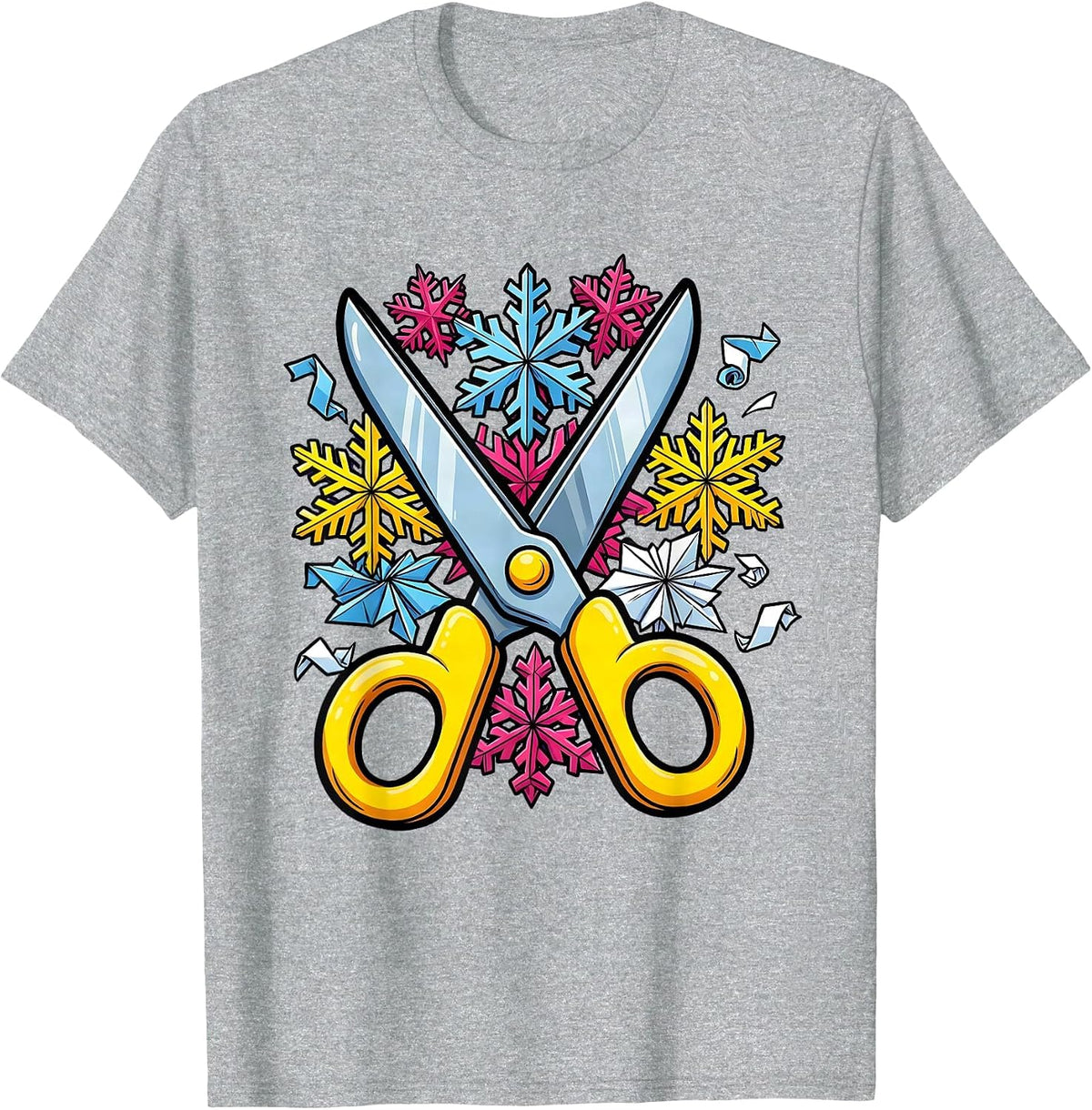 Men's Preschool Teacher Scissors and Snowflakes Design T-Shirt - Heather Grey