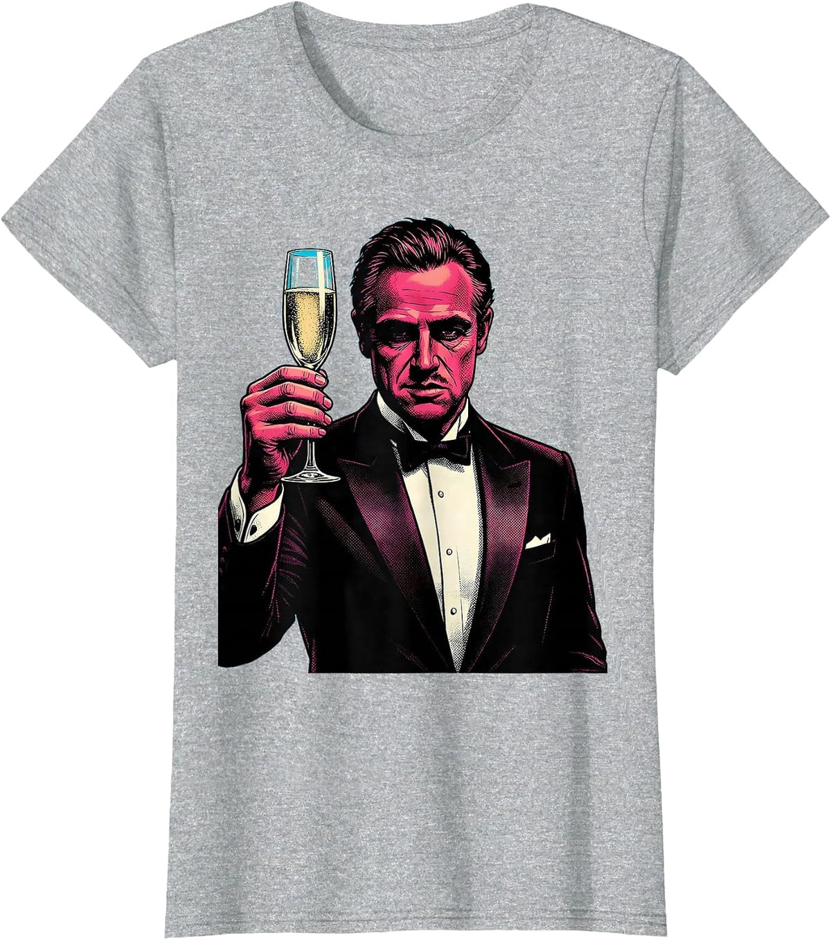 Dapper Tuxedo Champagne Glass Graphic T-Shirt - Heather Grey