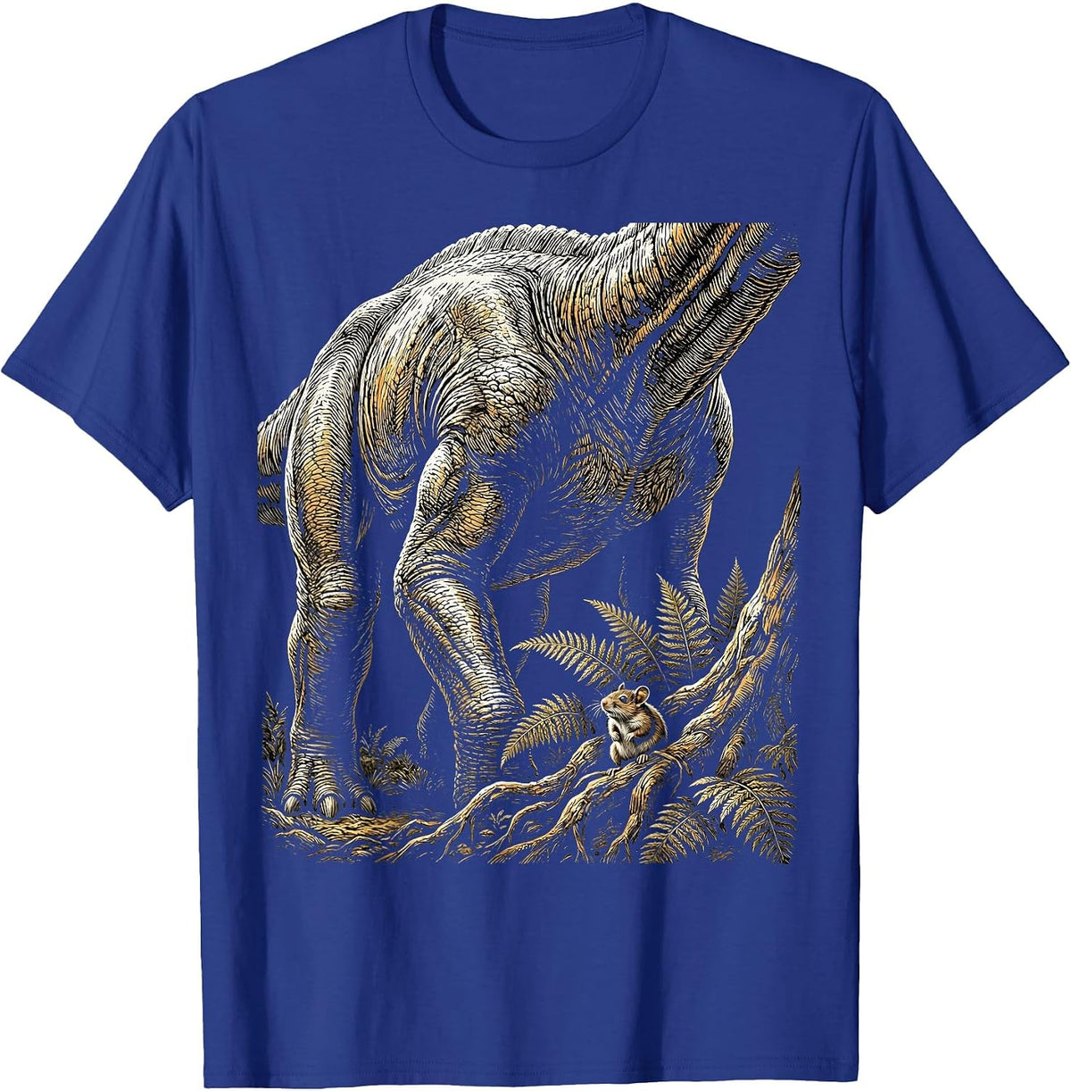 Small Mammal Watches Giant Dinosaur Pass By T-Shirt - Royal Blue