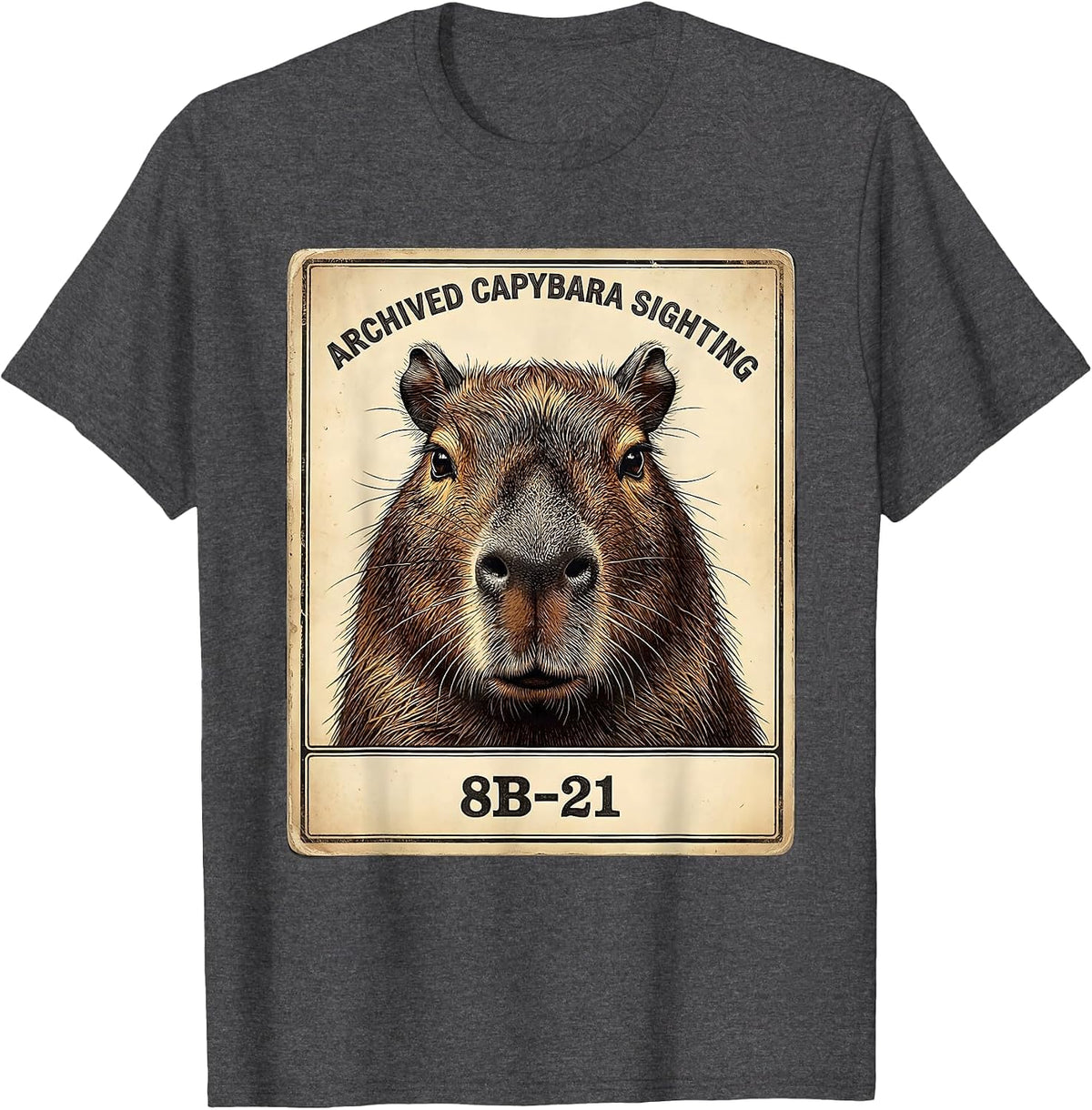Men's Archived Capybara Sighting 8B-21 Funny Vintage Animal Meme T-Shirt - Dark Heather Grey