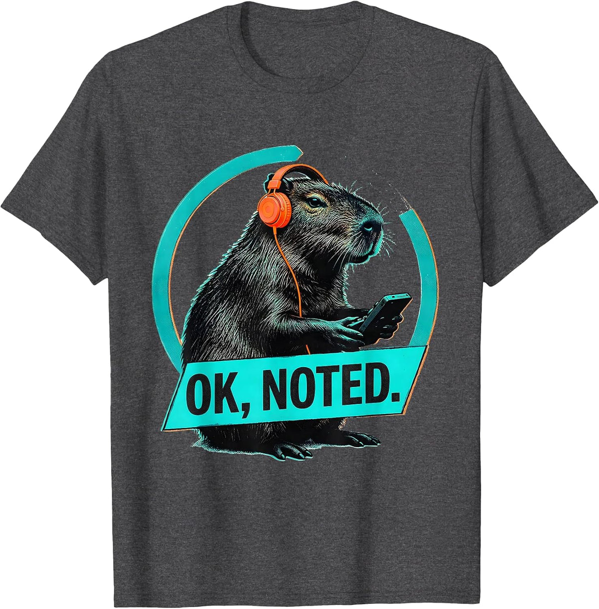 OK, NOTED Risograph Capybara Gamer Meme Humor T-Shirt - Dark Heather Grey