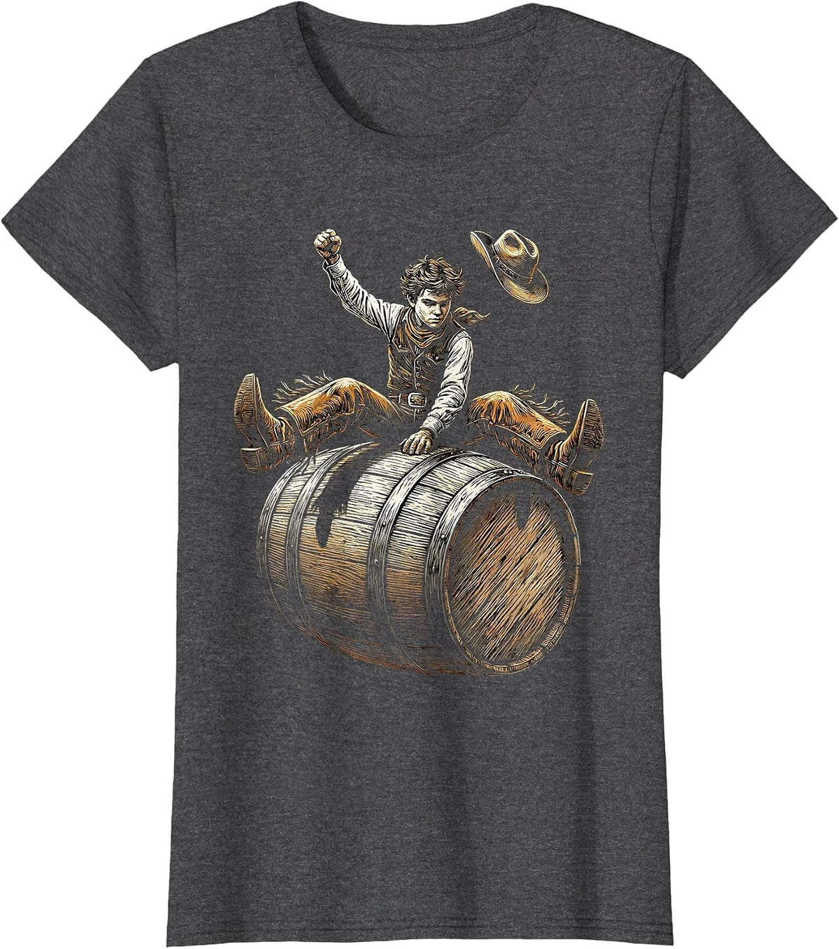 Women's Young Cowboy Barrel Racing Rodeo Graphic T-Shirt - Dark Heather Grey