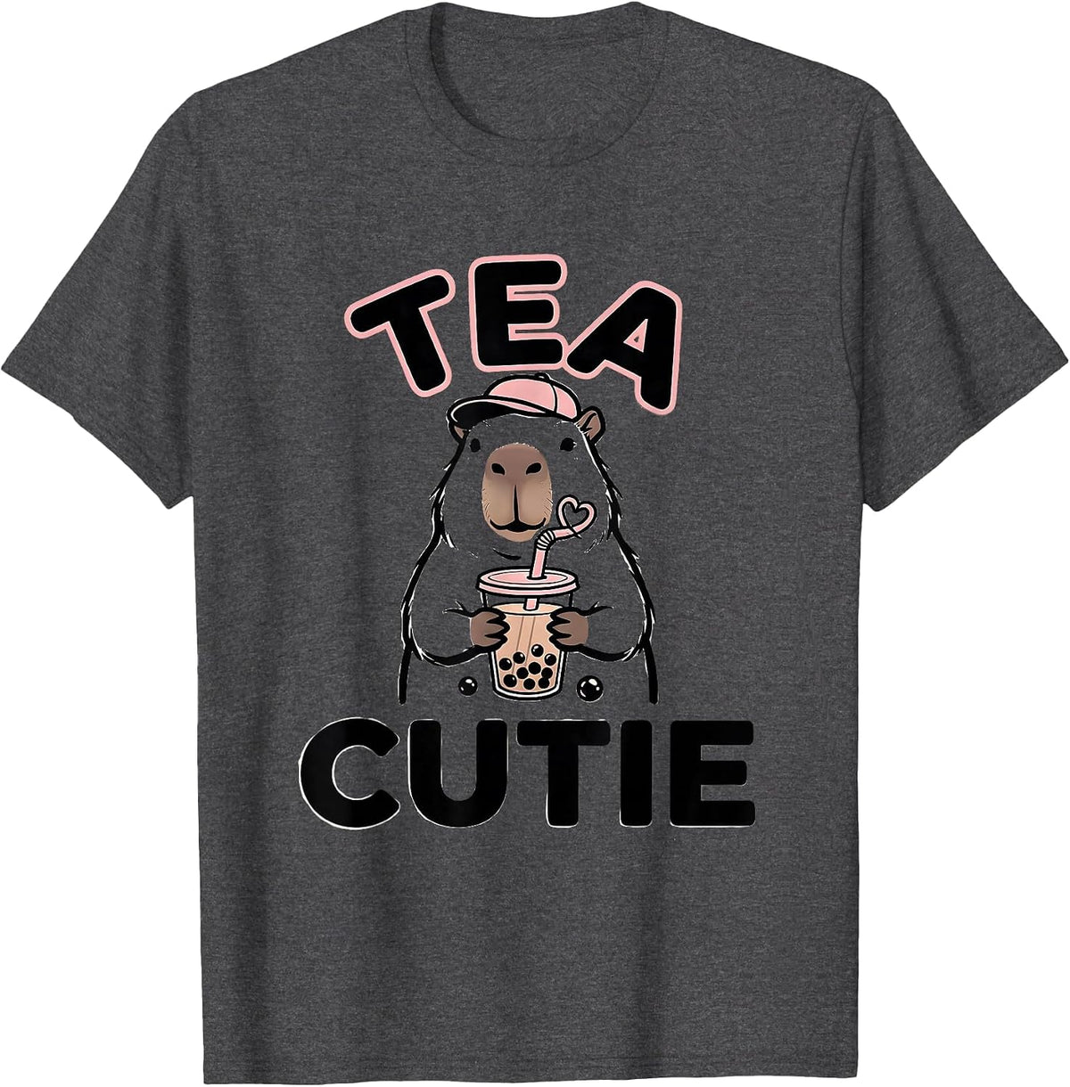 Men's Tea Cutie Minimalist Kawaii Capybara Boba Tea Anime Humor T-Shirt - Dark Heather Grey