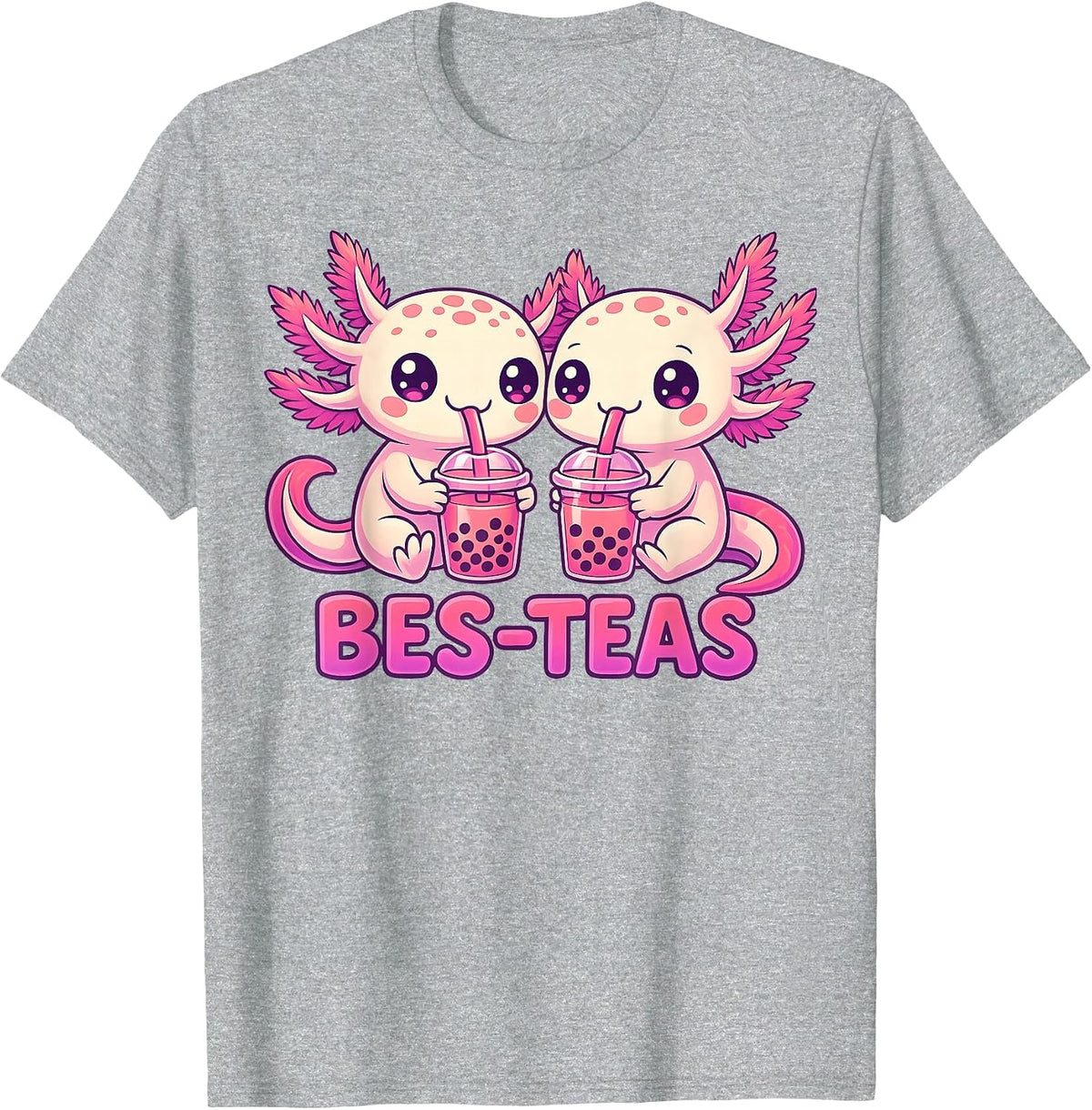 Axolotl Boba Tea Best Friend Bubble Tea BFFs Matching Kids T-Shirt - Heather Grey
