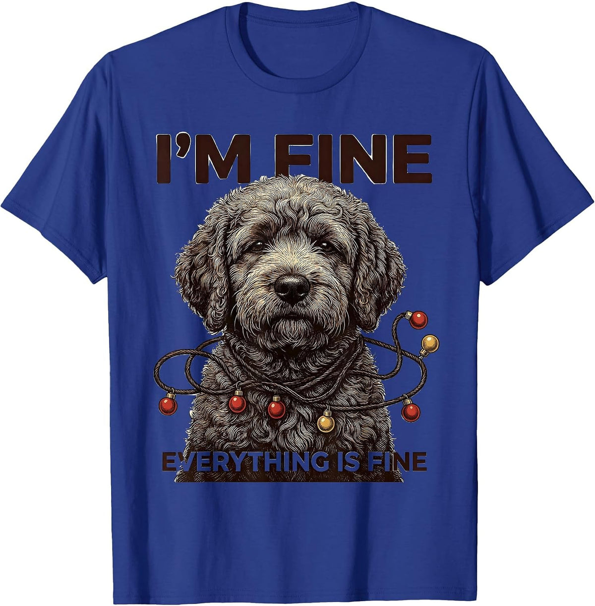 Men's I'm Fine Everything Is Fine Black Labradoodle Christmas T-Shirt - Royal Blue