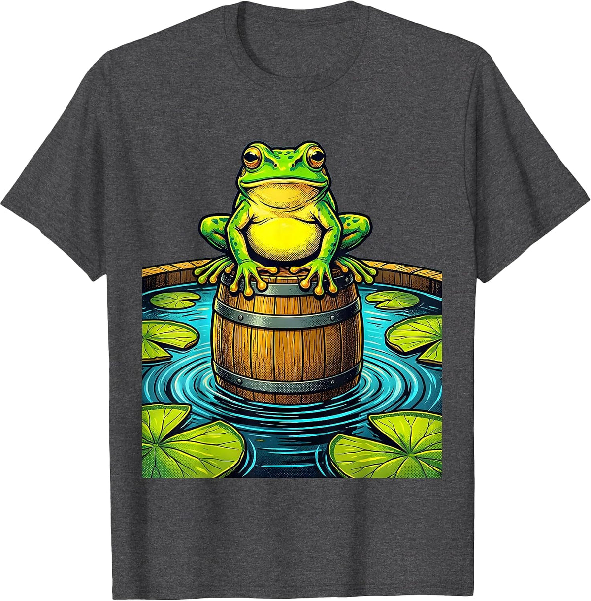Frog on a Keg Pond Beer Illustration T-Shirt - Dark Heather Grey