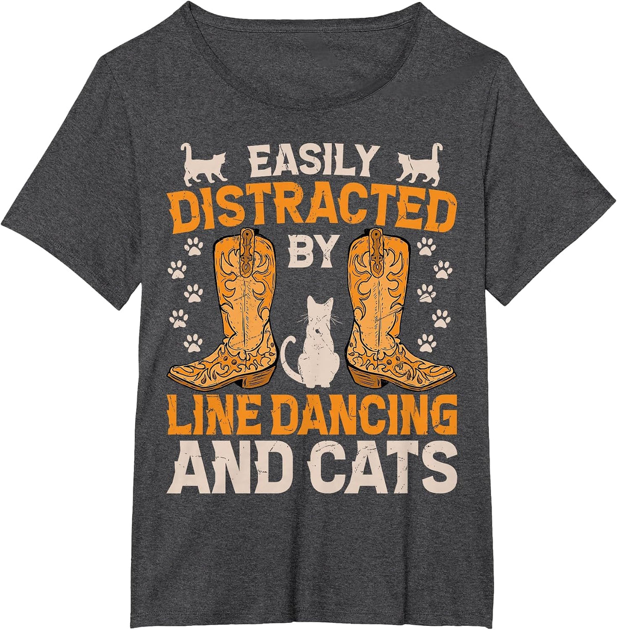 Easily Distracted by Line Dancing and Cats Funny Line Dance T-Shirt - Dark Heather Grey