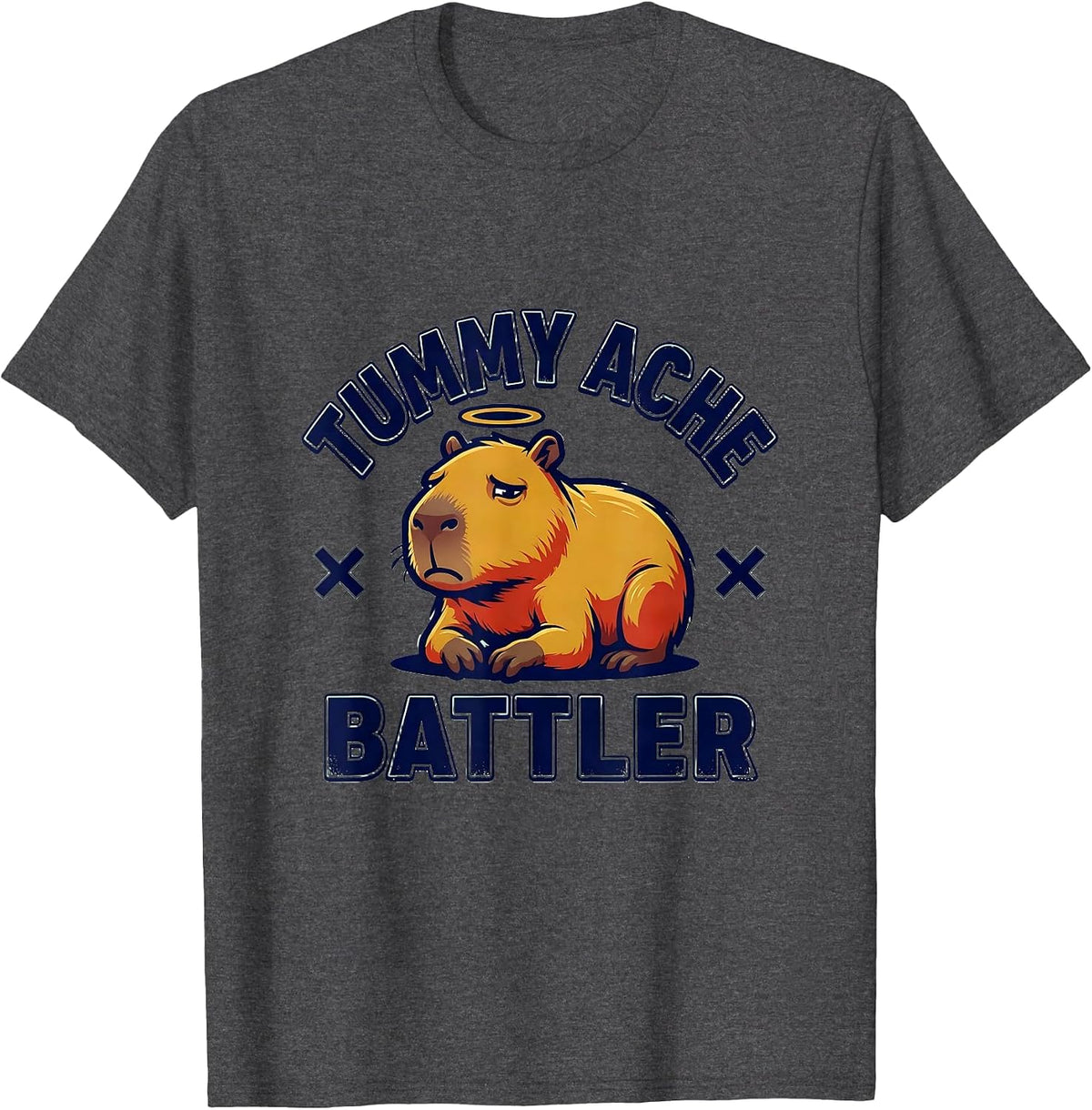 Tummy Ache Battler Funny Capybara Meme Gross-Out Humor T-Shirt - Dark Heather Grey