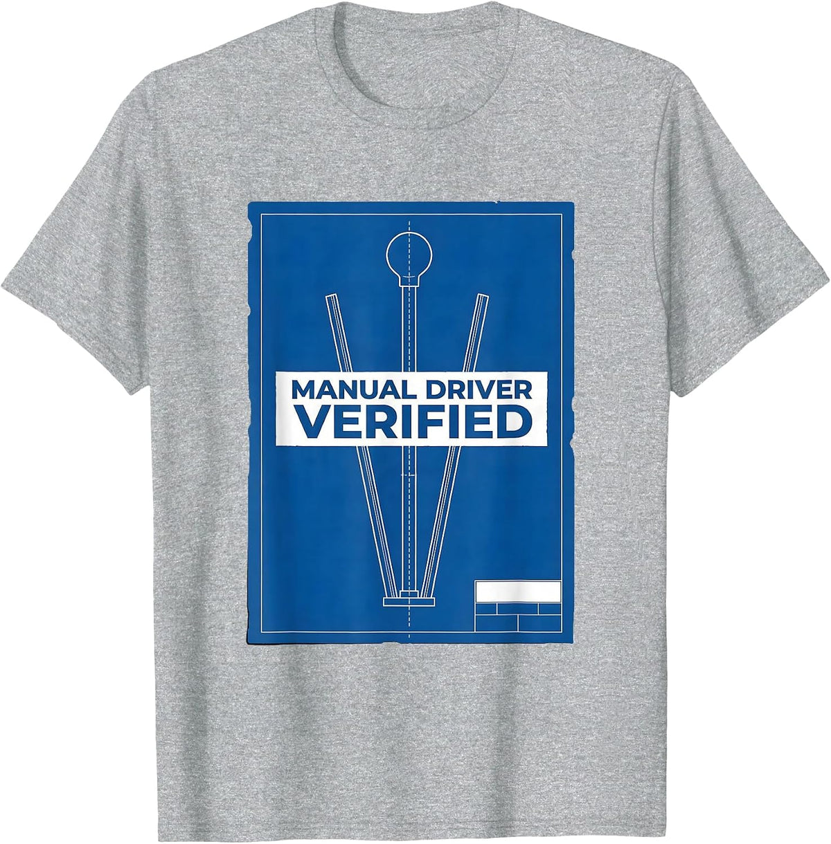 Men's Manual Driver Verified Technical Blueprint Car Guy Stick T-Shirt - Heather Grey
