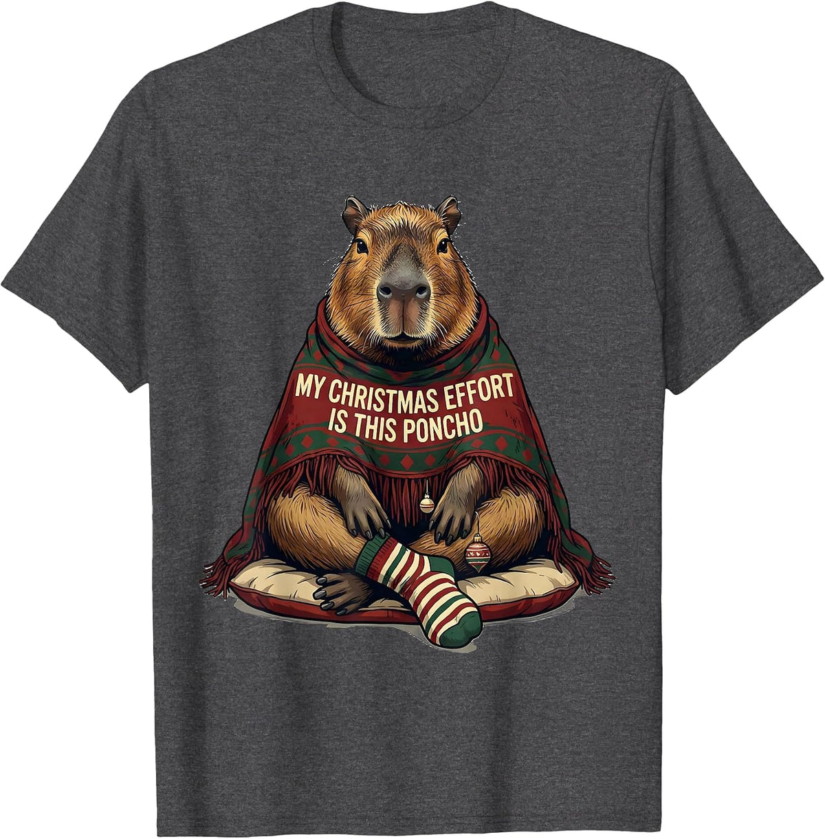 Men's My Christmas Effort Is This Poncho Funny Capybara Christmas T-Shirt - Dark Heather Grey