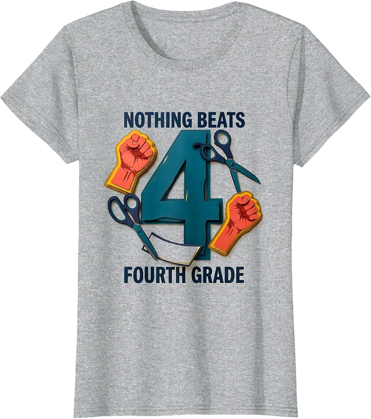 Nothing Beats Fourth Grade Back to School Rock Paper T-Shirt - Heather Grey