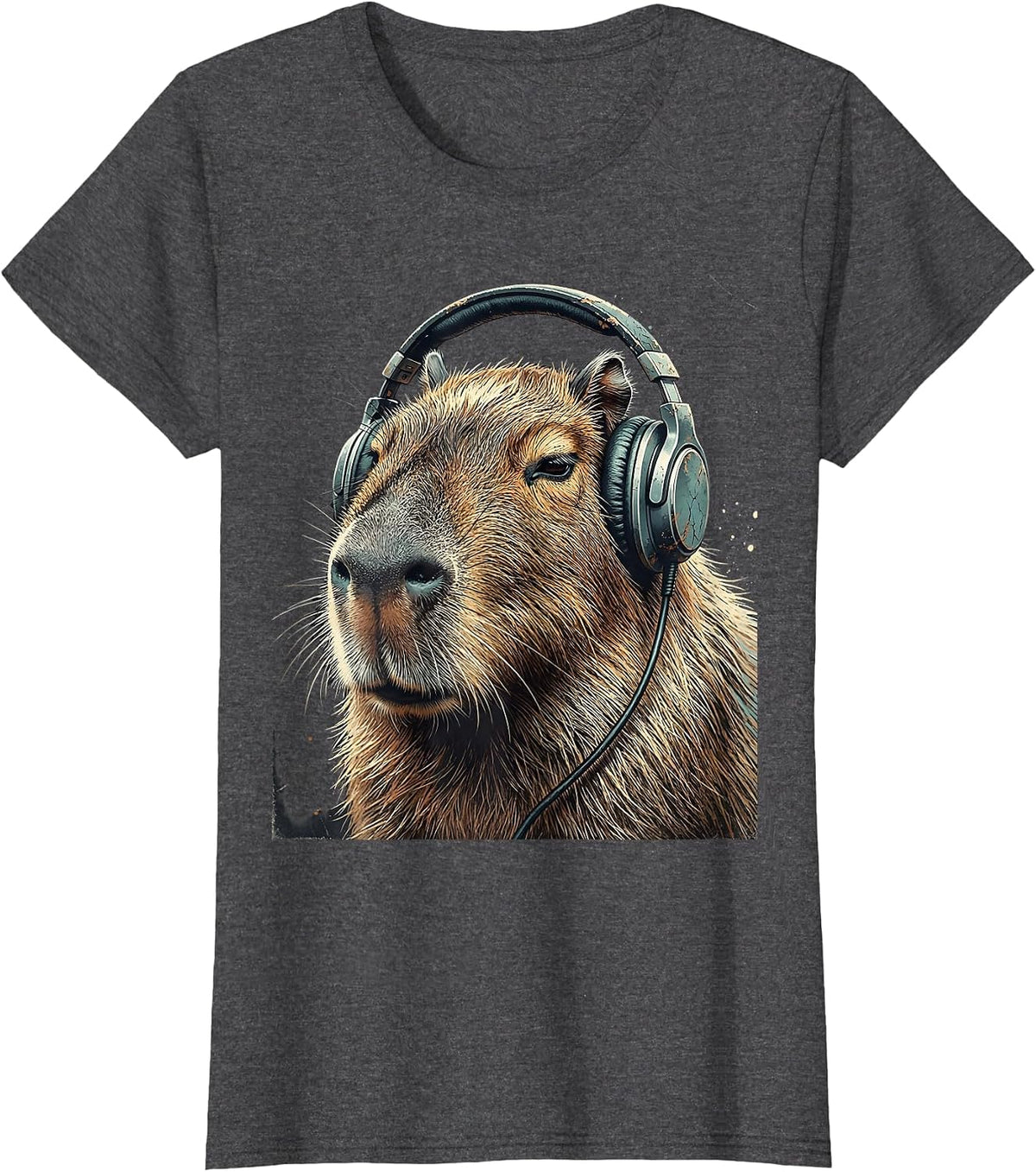 Women's Capybara Gamer Distressed Meme Humor T-Shirt - Dark Heather Grey