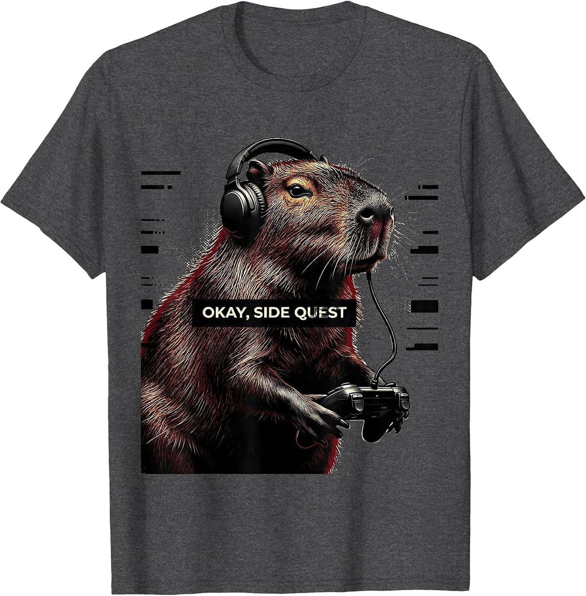 Okay, Side Quest Funny Capybara Gamer Bruh Meme Humor T-Shirt - Dark Heather Grey
