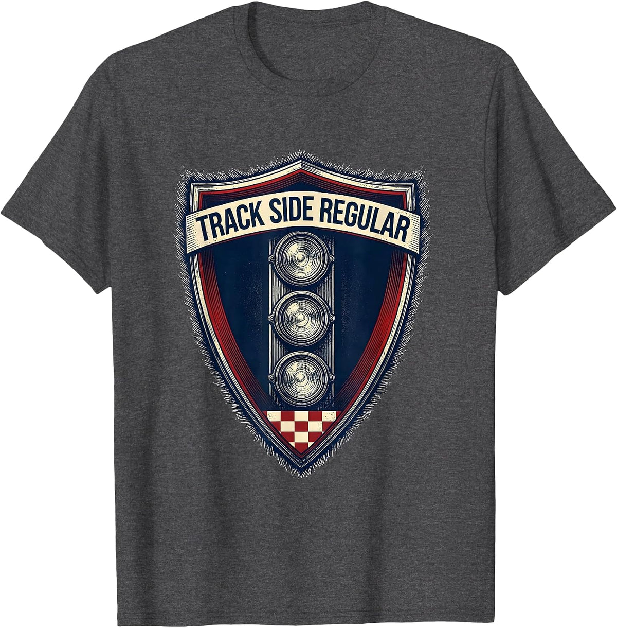 Men's Track Side Regular Patriotic Racing Fan Checkered Flag T-Shirt - Dark Heather Grey