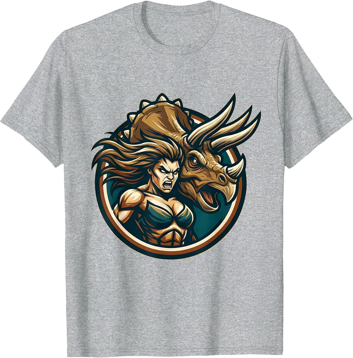 Men's Fierce Triceratops Charging Dinosaur Graphic T-Shirt - Heather Grey