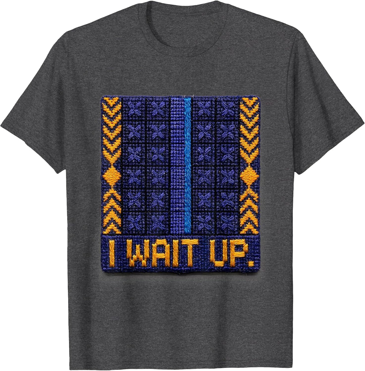 I Wait Up Thin Blue Line Police Support Retirement Tribute T-Shirt - Dark Heather Grey