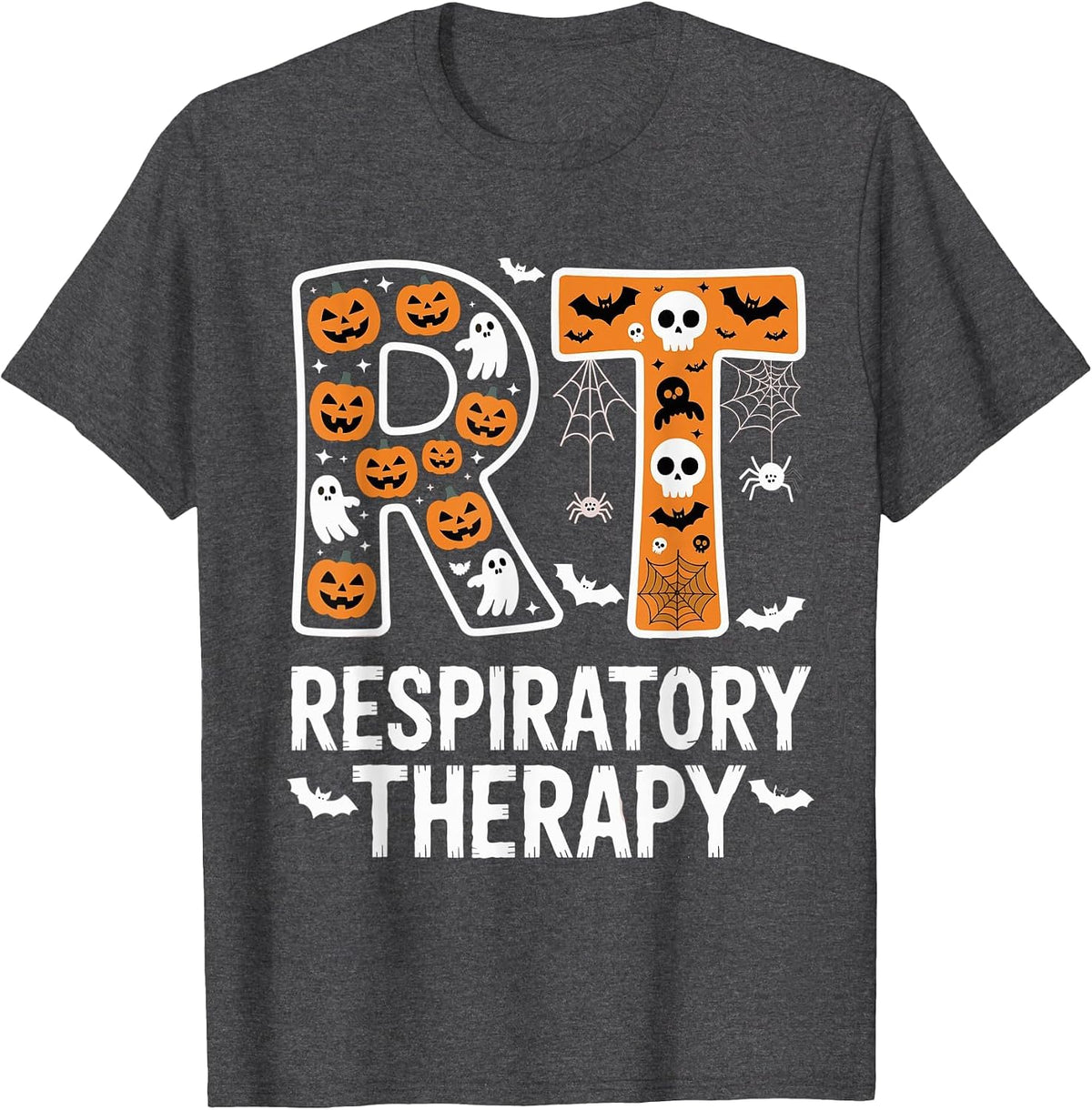 Respiratory Therapist Halloween Ghost Pumpkin RT Nurse T-Shirt - Dark Heather Grey
