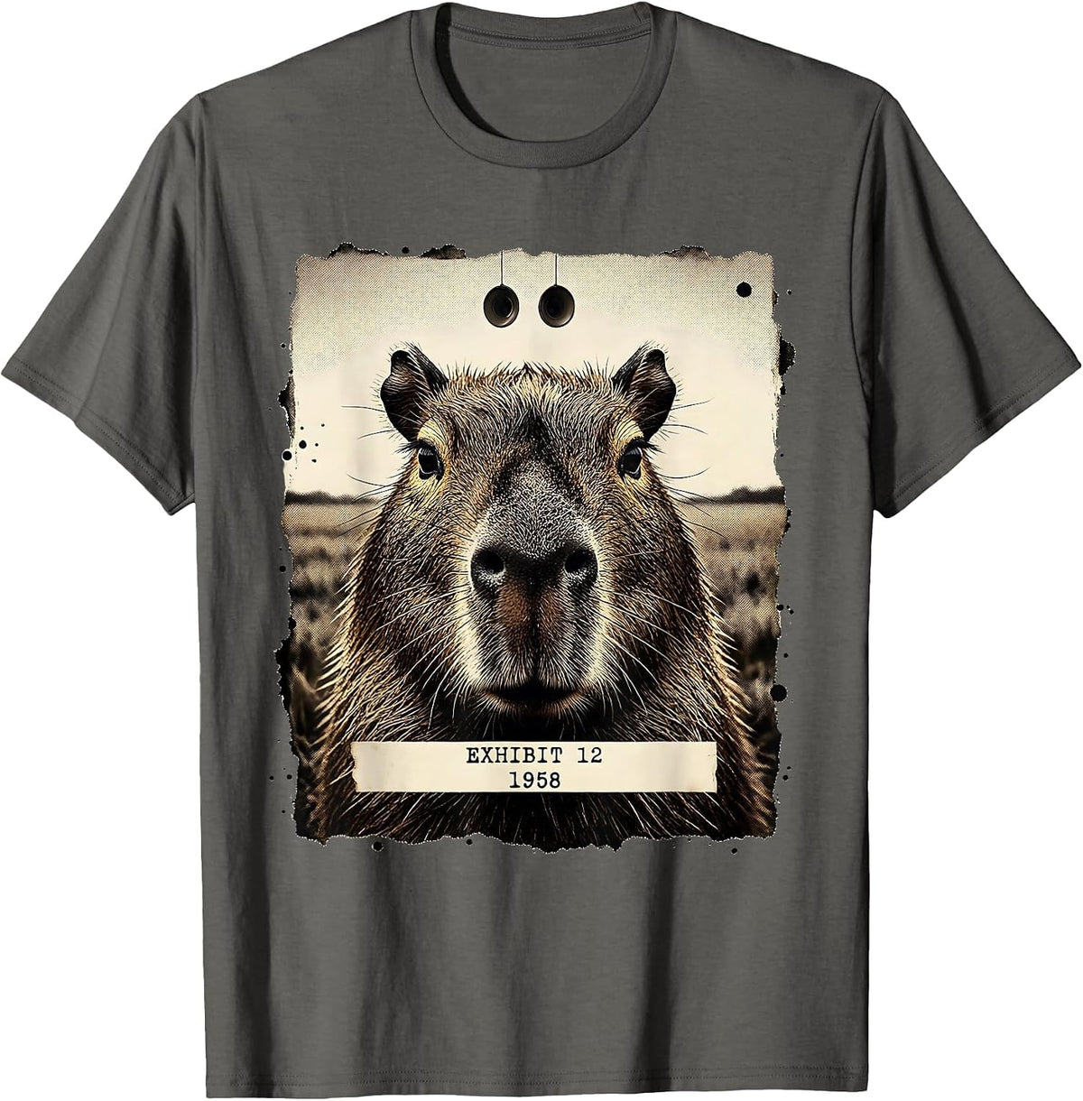 EXHIBIT 12 / 1958 Funny Capybara UFO Alien Abduction Vintage T-Shirt - Asphalt Grey