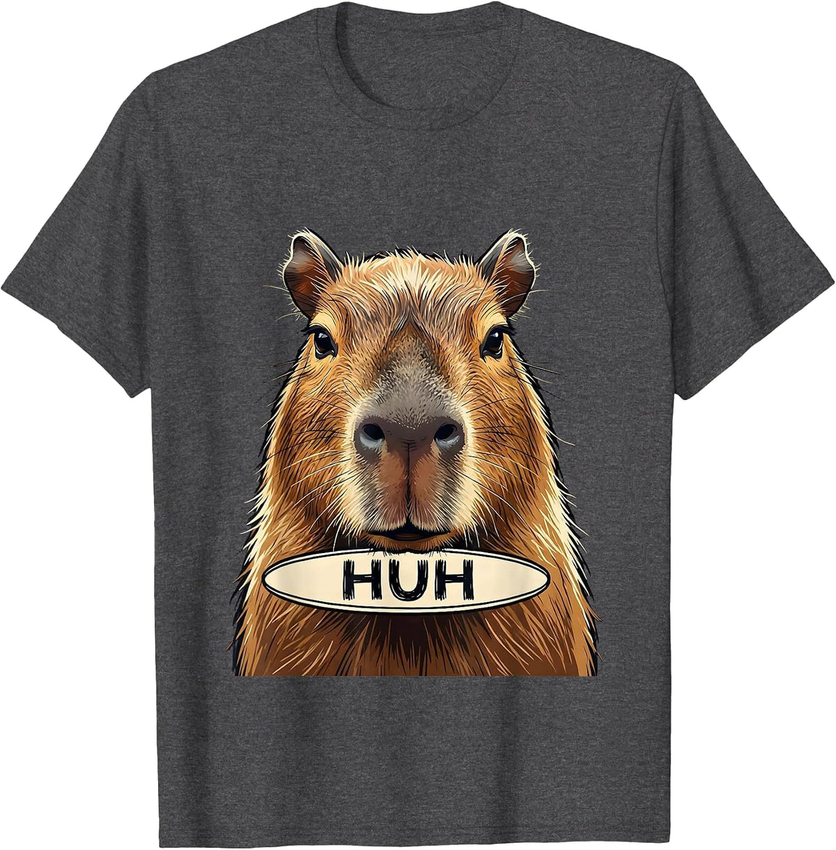 Men's Huh Funny Capybara Animal Meme Humor Video Games T-Shirt - Dark Heather Grey