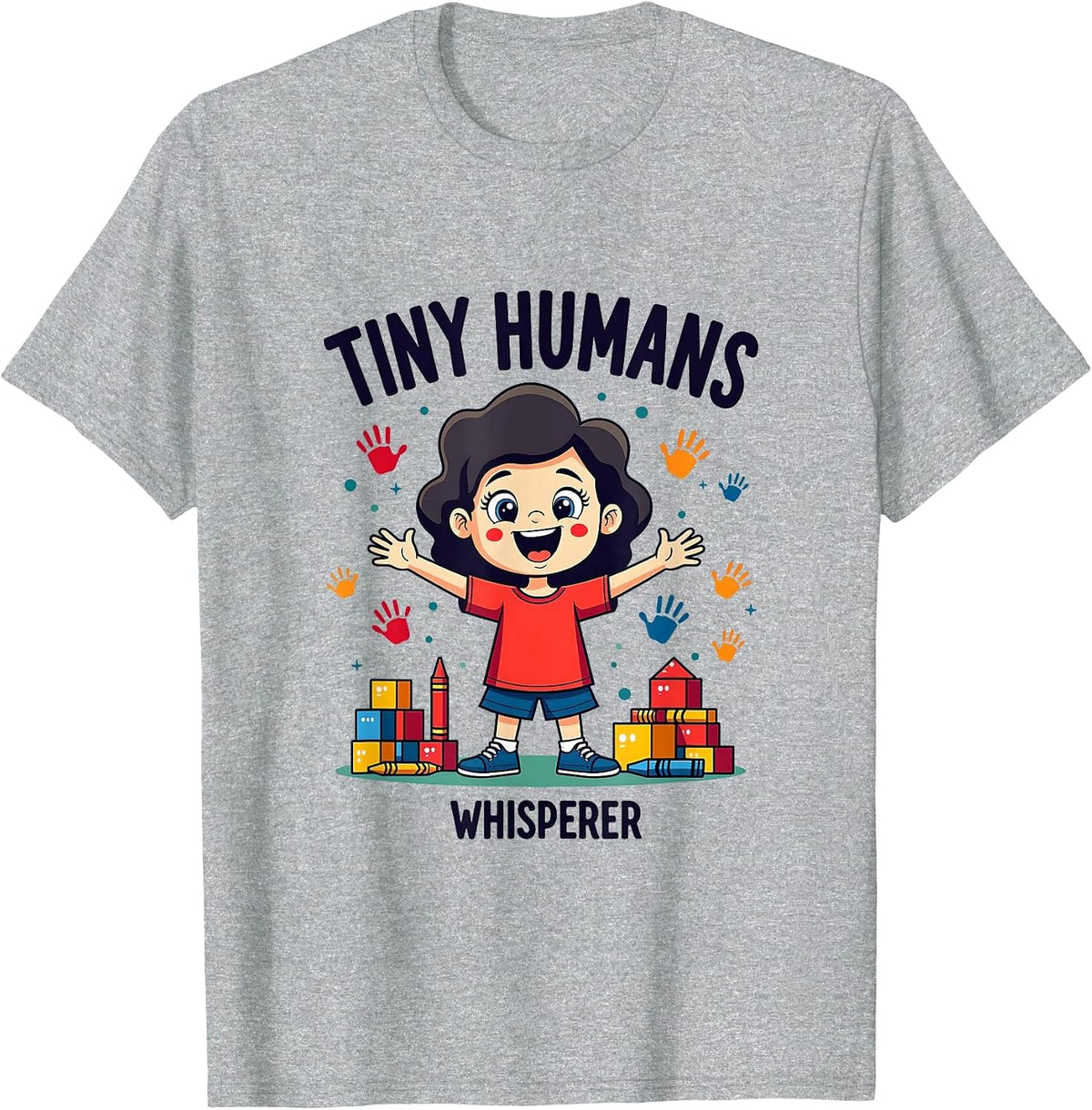 Tiny Humans Whisperer Daycare Teacher Design T-Shirt - Heather Grey