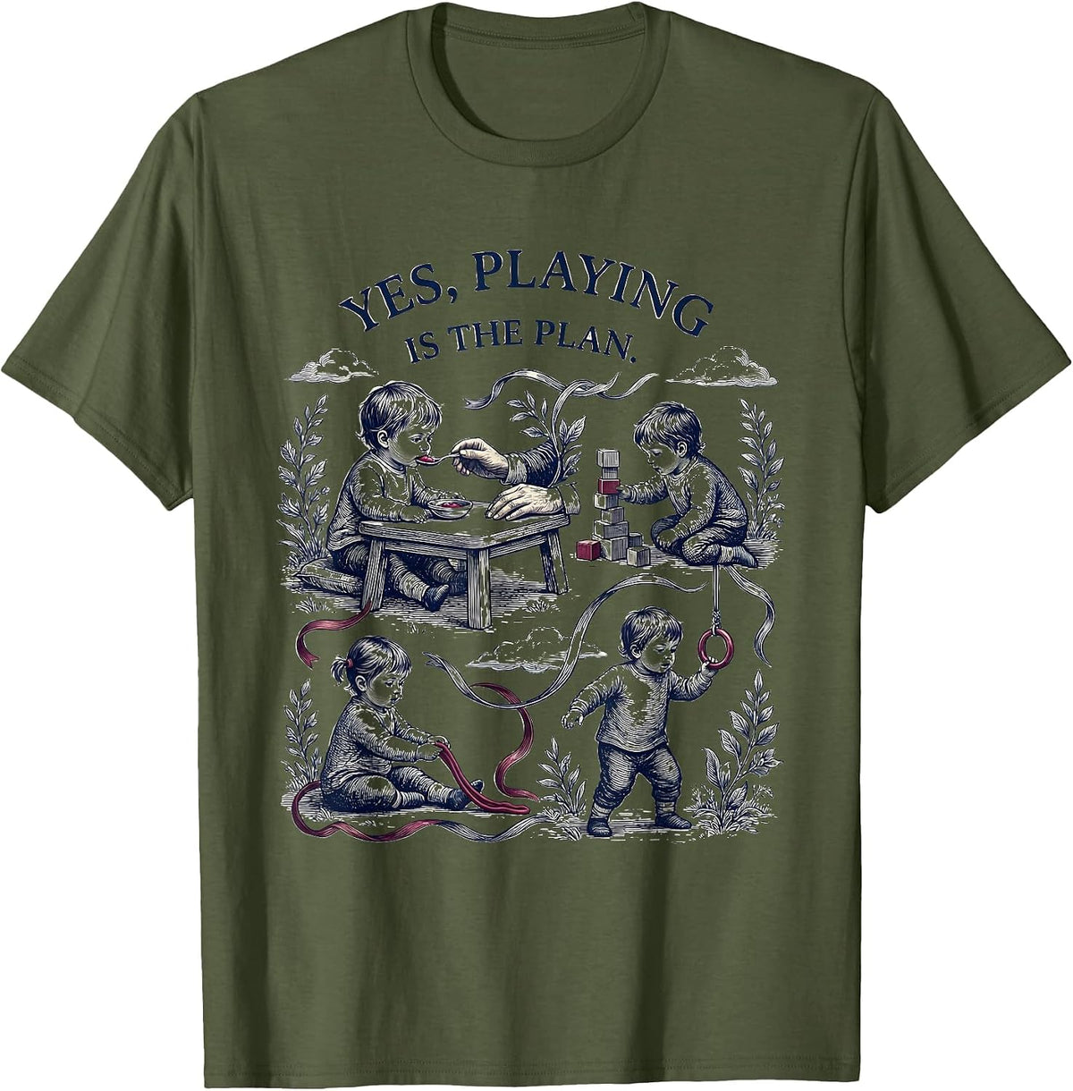 Yes, Playing Is The Plan Retro Occupational Therapy T-Shirt - Olive Green