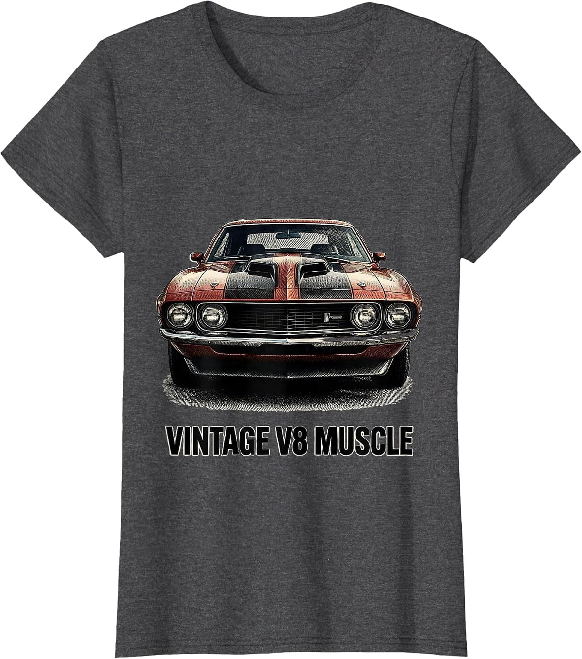 Women's Vintage V8 Muscle Classic Muscle Car Patriotic Enthusiast T-Shirt - Dark Heather Grey