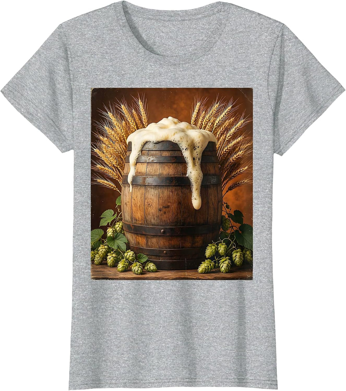 Women's Oktoberfest Beer Barrel Wheat Illustration T-Shirt - Heather Grey