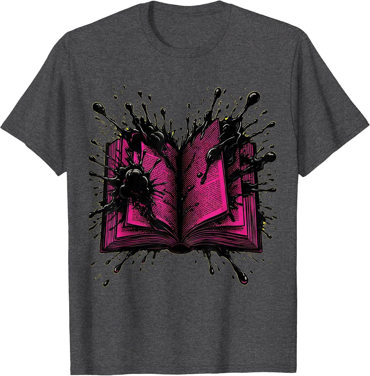 Ink Splatter Open Book English Teacher Gift T-Shirt - Dark Heather Grey