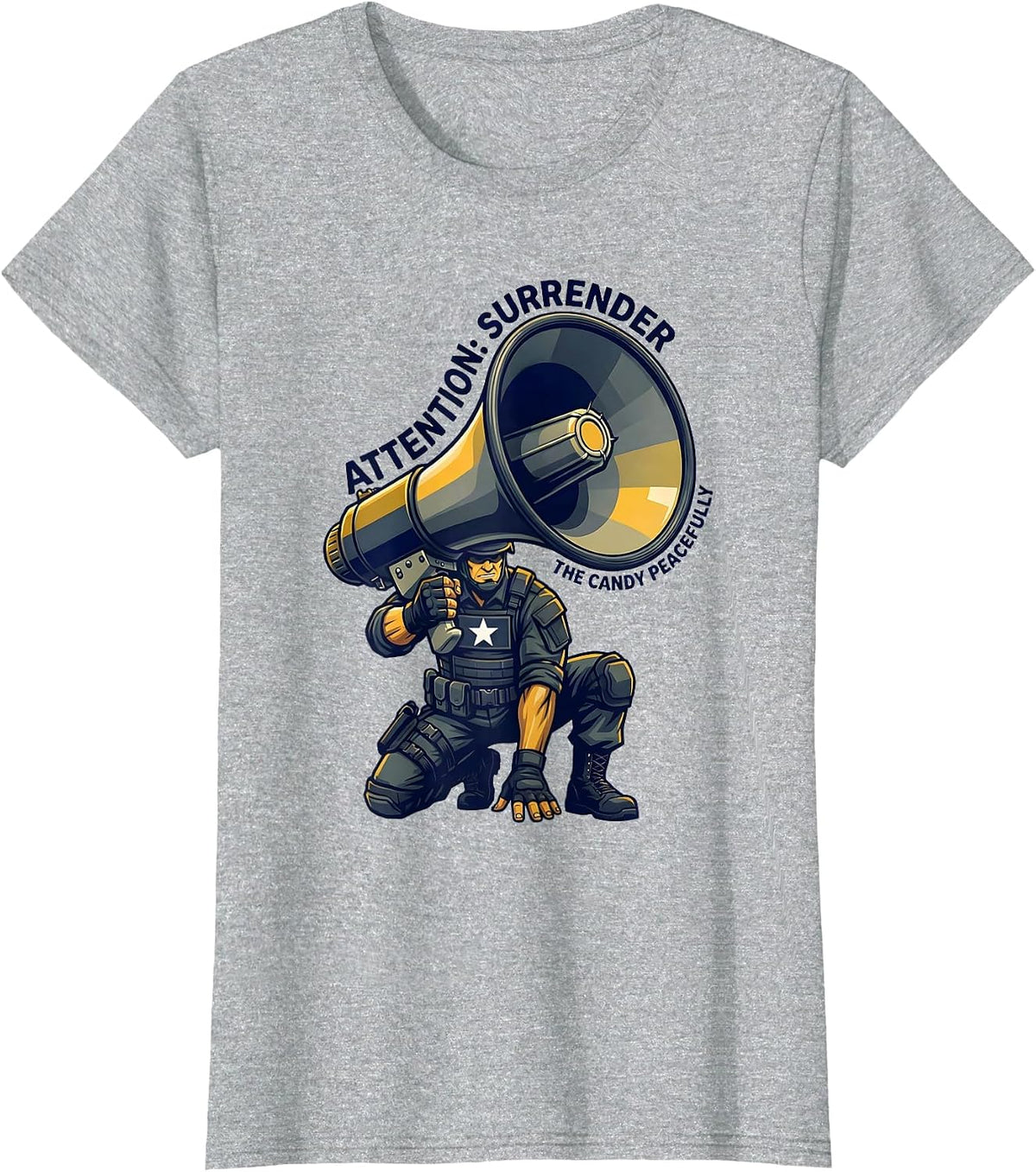 Attention: Surrender The Candy Peacefully Police Costume T-Shirt - Heather Grey