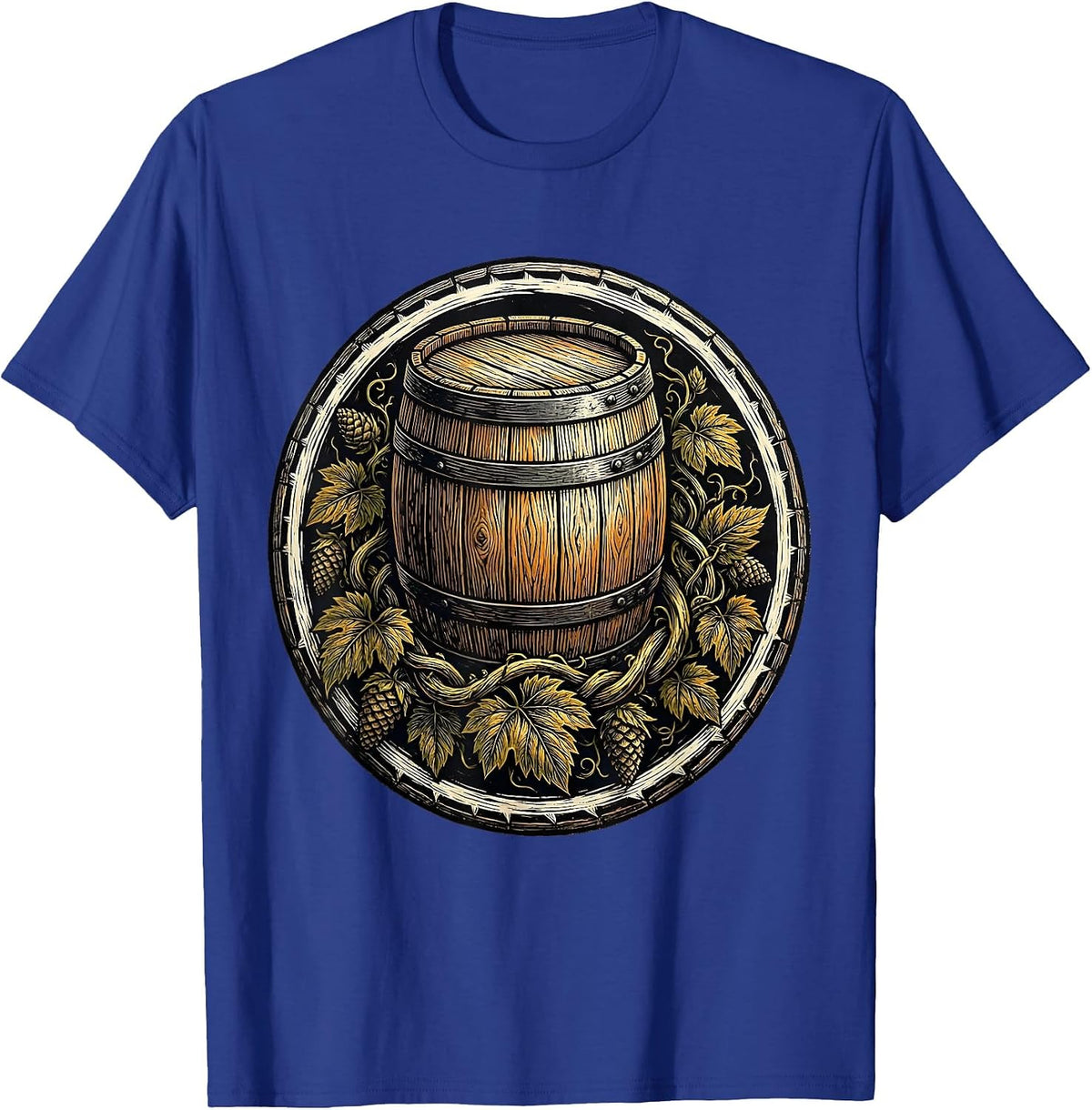 Hop Vines and Barrel Craft Beer Illustration T-Shirt - Royal Blue