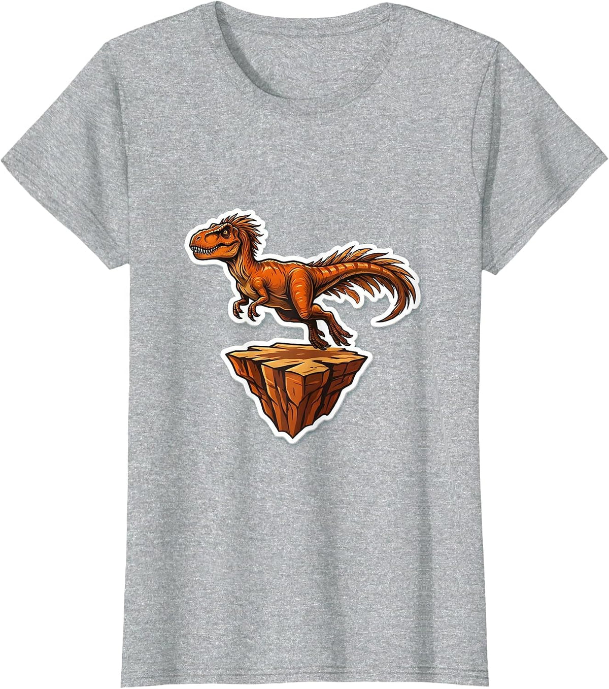 Velociraptor Canyon Launch Dinosaur Graphic T-Shirt - Heather Grey