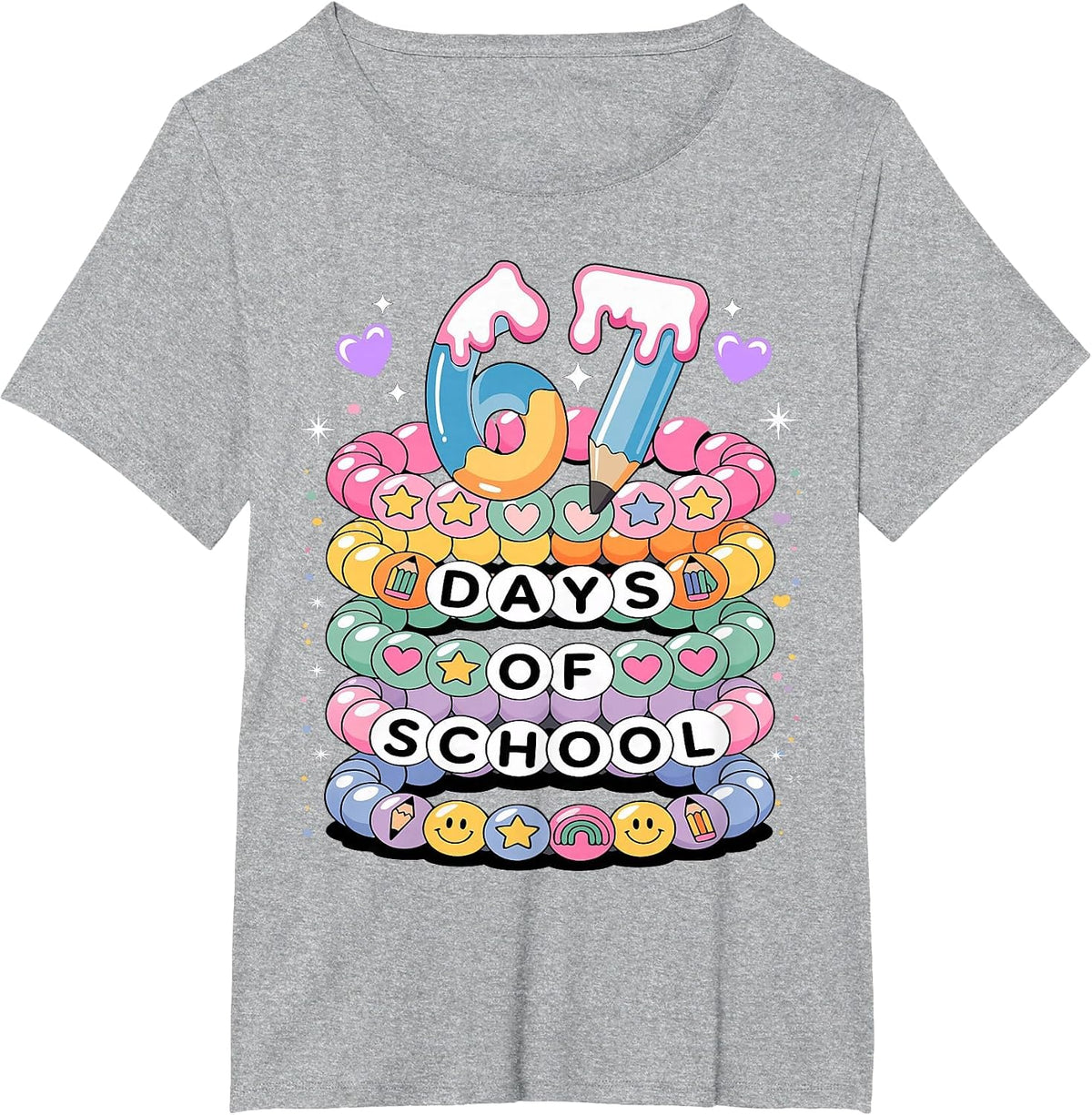 67 Days of School Meme Friendship Bracelets 100 Days Smarter T-Shirt - Heather Grey