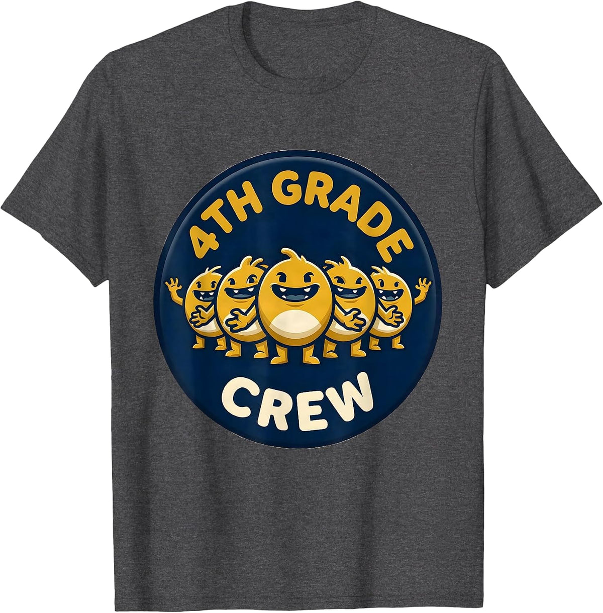 Men's 4th Grade Crew Funny Teacher Back To School Crew T-Shirt - Dark Heather Grey