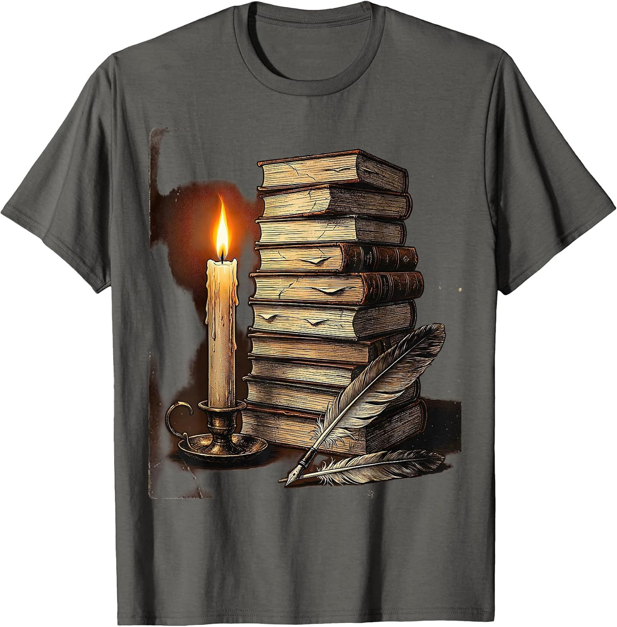 Men's English Teacher Late Night Reading Candle Design T-Shirt - Asphalt Grey