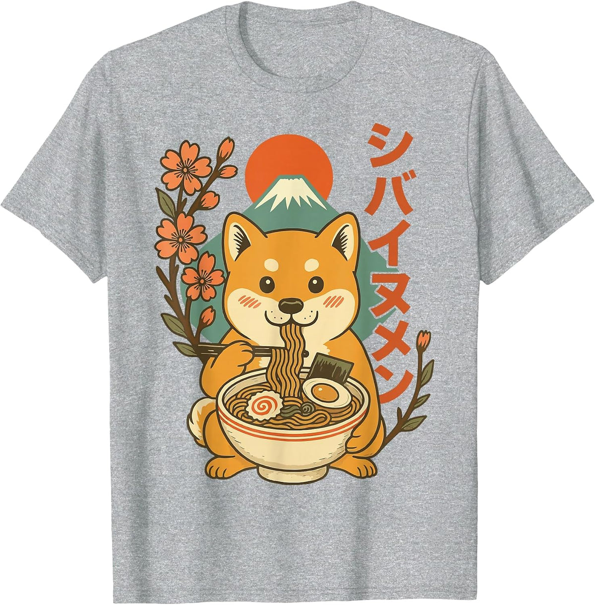 Anime Shiba Inu Eating Ramen Japanese Ramen Japan T-Shirt - Heather Grey
