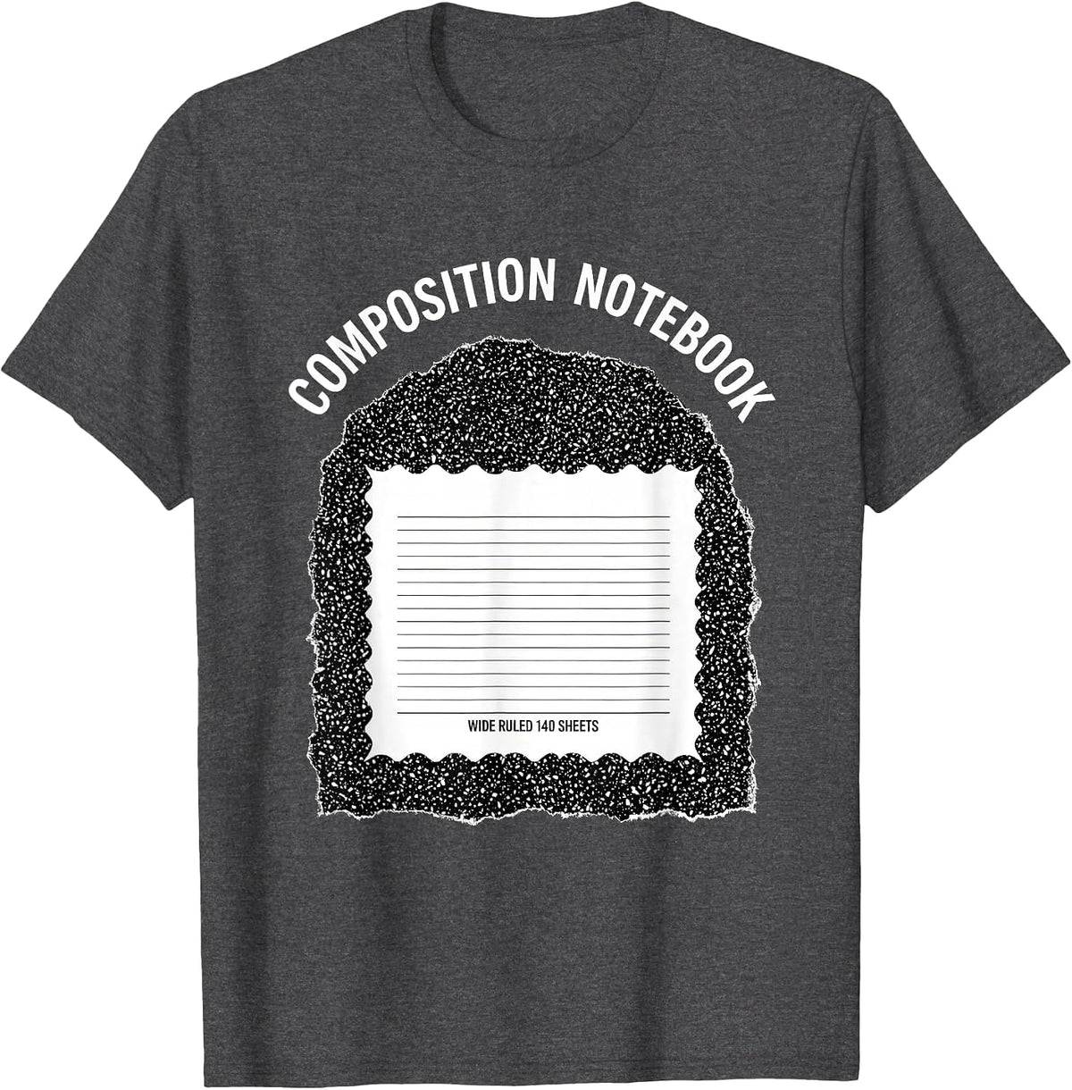 Composition Notebook Wide Ruled 140 Sheets Teacher T-Shirt - Dark Heather Grey