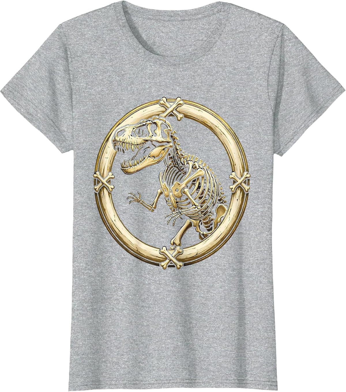 T-Rex Skeleton Museum Pose Dinosaur Graphic T-Shirt - Heather Grey