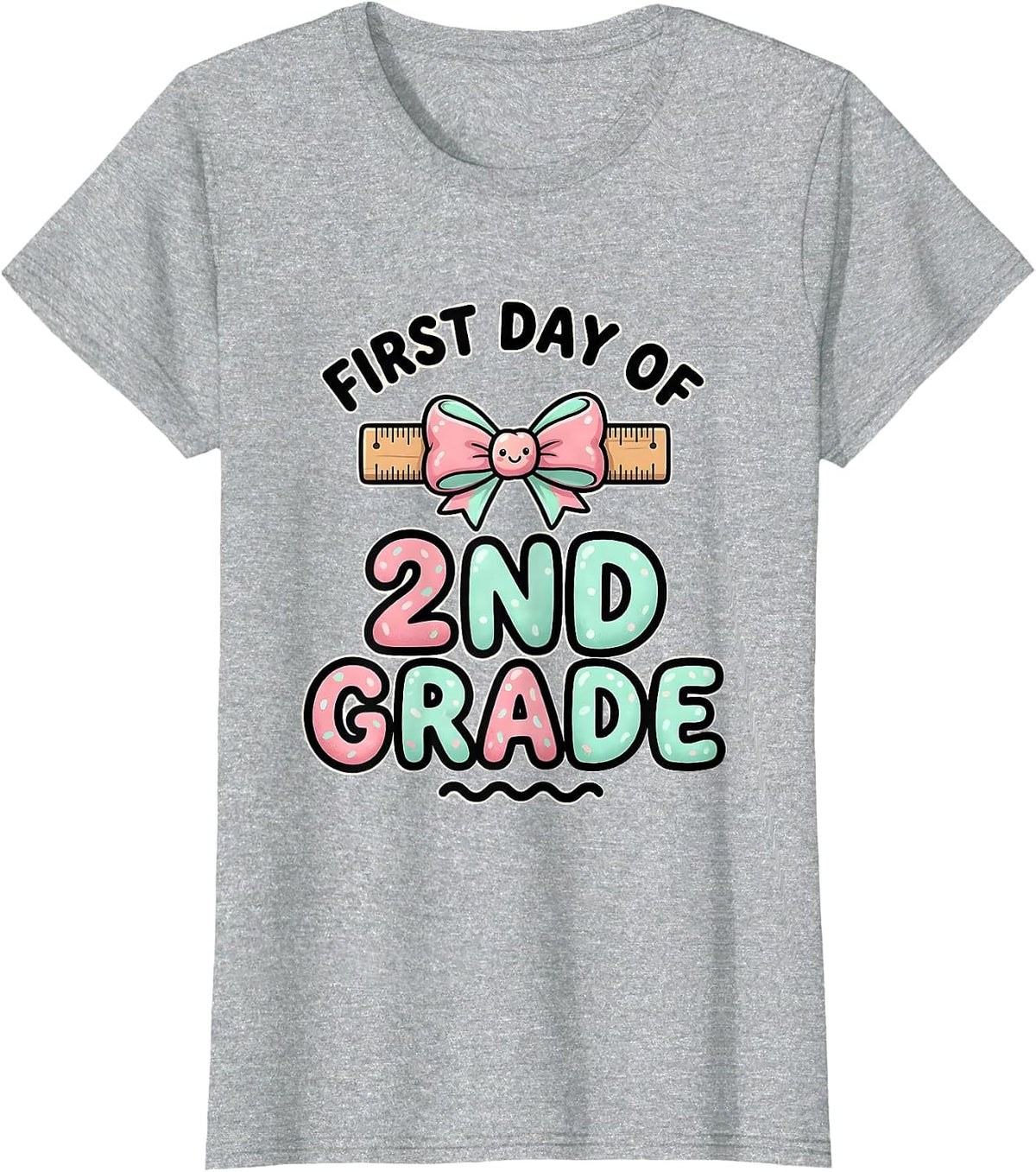 First Day Of 2nd Grade Cute Kawaii Bow Back To School T-Shirt - Heather Grey