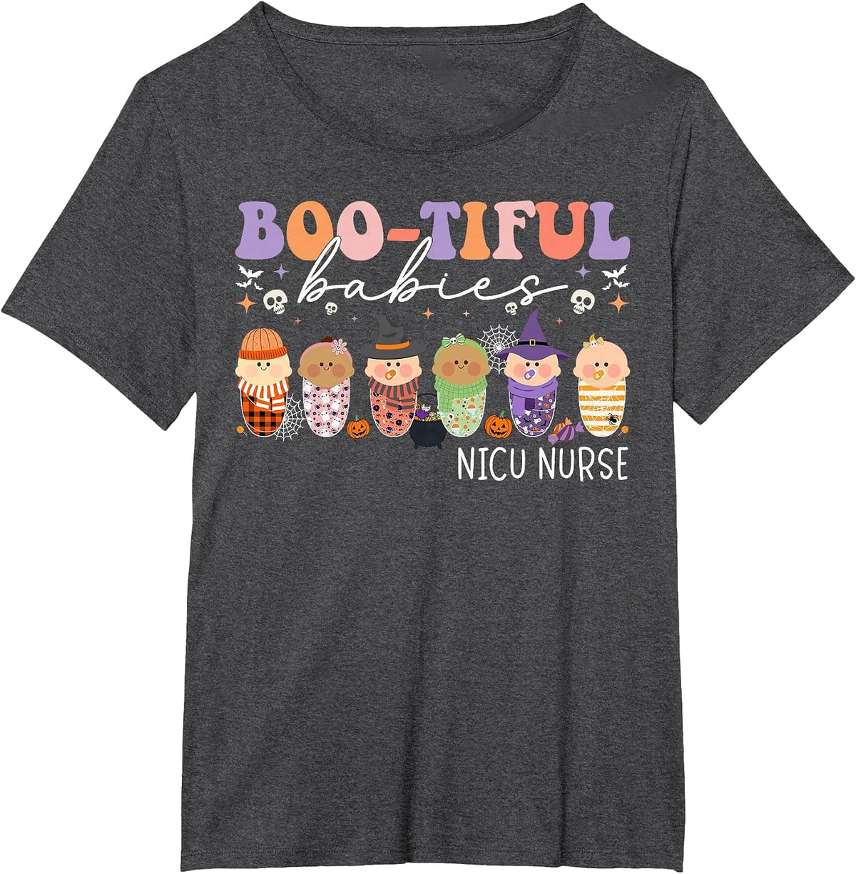 Bootiful Babies NICU Nurse Halloween NICU Nursing T-Shirt - Dark Heather Grey