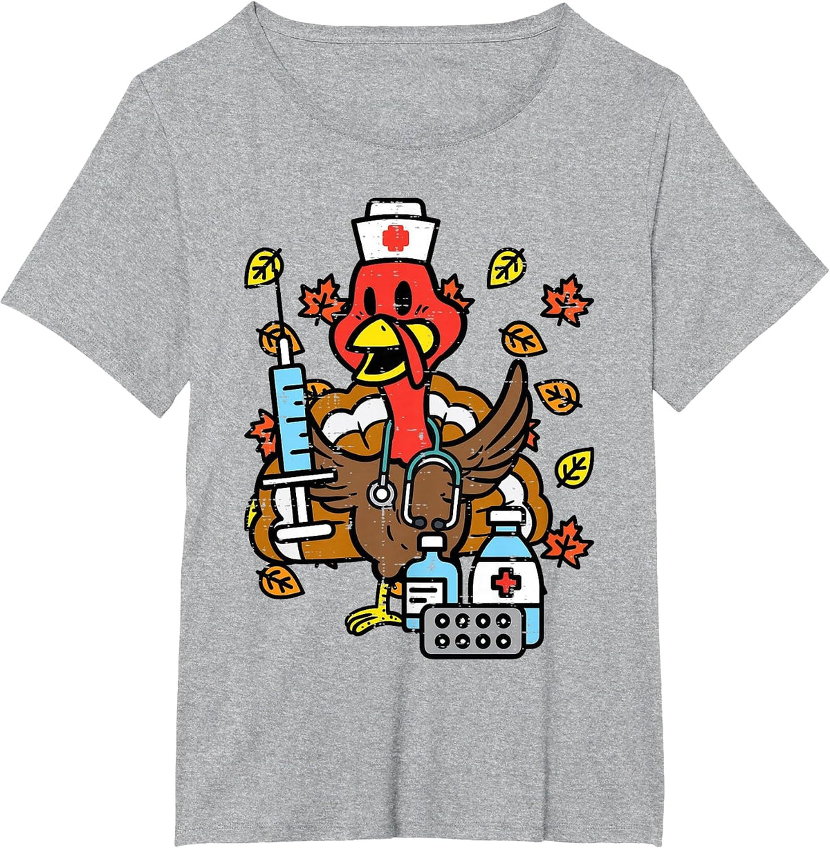 Turkey Nurse Thanksgiving Fall Scrub Nursing RN ICU ER Nicu T-Shirt - Heather Grey