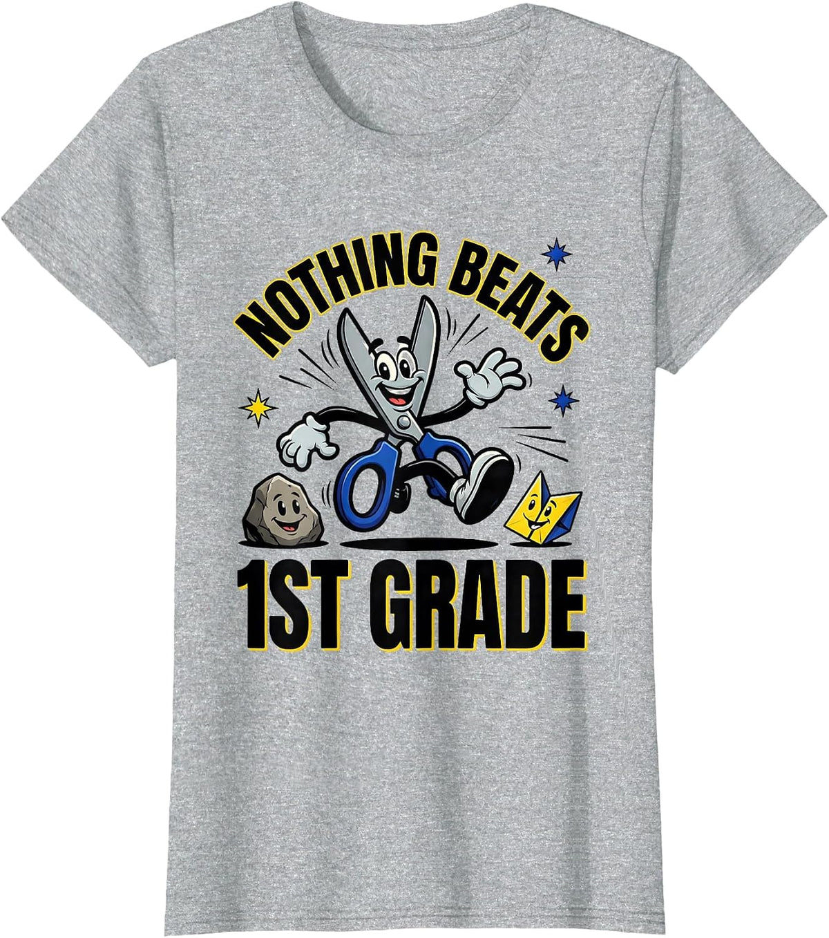 Nothing Beats 1st Grade Back to School Rock Paper Scissors T-Shirt - Heather Grey