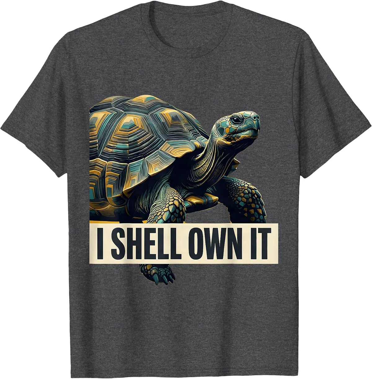 I Shell Own It Midcentury Modern Turtle Lover Pet Owner T-Shirt - Dark Heather Grey