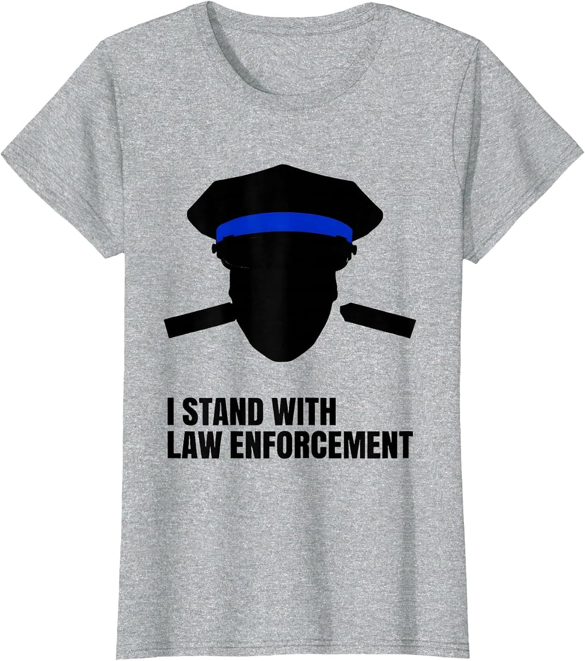 I Stand With Law Enforcement Thin Blue Line Police Support T-Shirt - Heather Grey