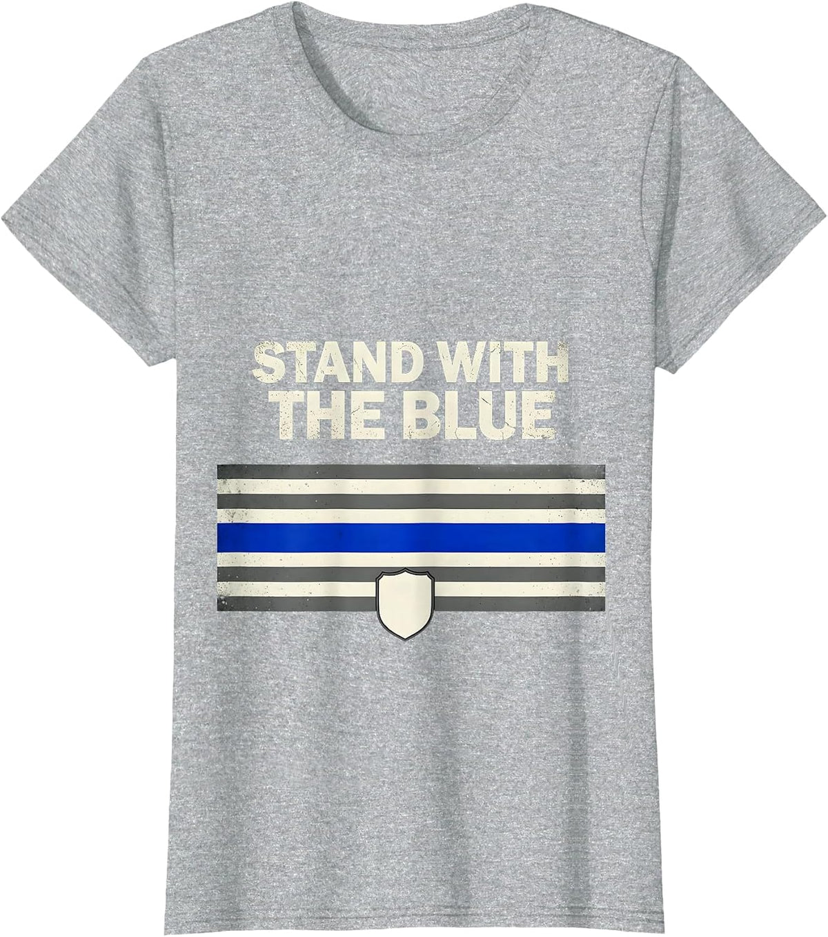 Women's Stand With The Blue Patriotic Thin Blue Line Police Support T-Shirt - Heather Grey