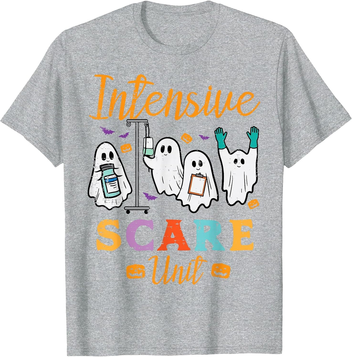 Halloween ICU Nurse Intensive Scare Unit Scrub Top Women Men T-Shirt - Heather Grey
