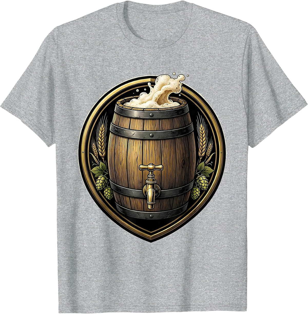 Men's Rustic Beer Barrel with Tap and Foam Graphic T-Shirt - Heather Grey