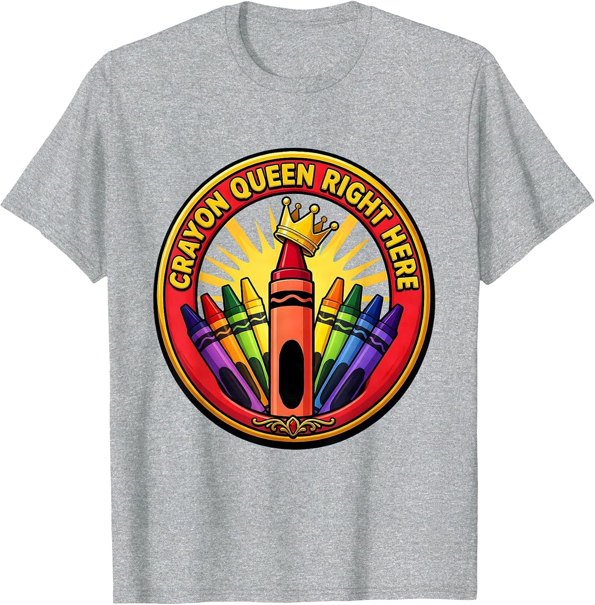 Men's Crayon Queen Here PreK Teacher Design T-Shirt - Heather Grey
