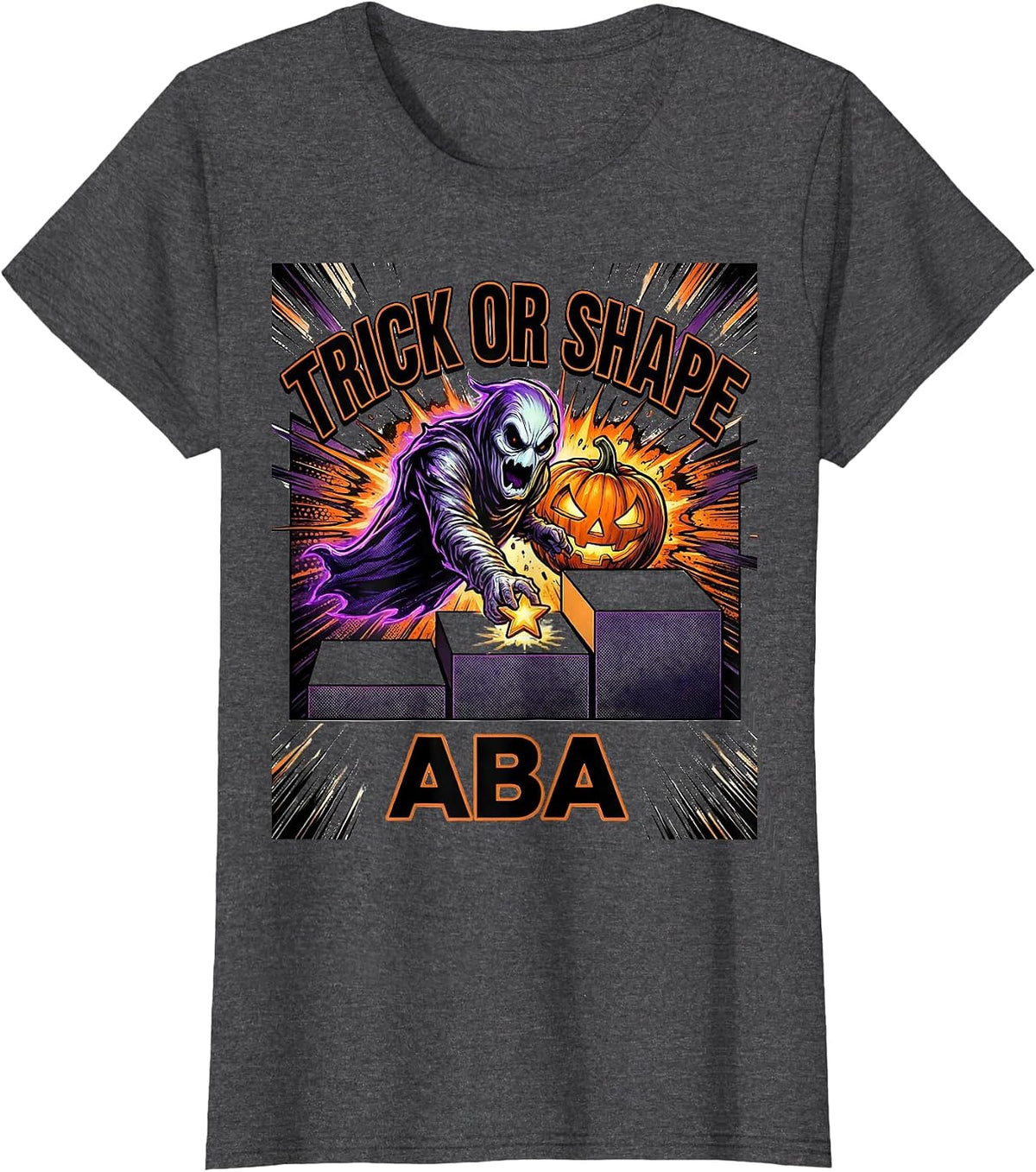Women's Trick Or Shape ABA Comic Ghost Physical Therapy ABA T-Shirt - Dark Heather Grey