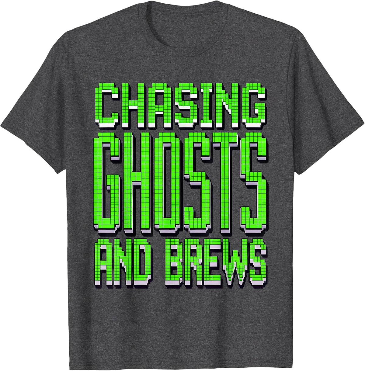 Chasing Ghosts and Brews Halloween Design T-Shirt - Dark Heather Grey