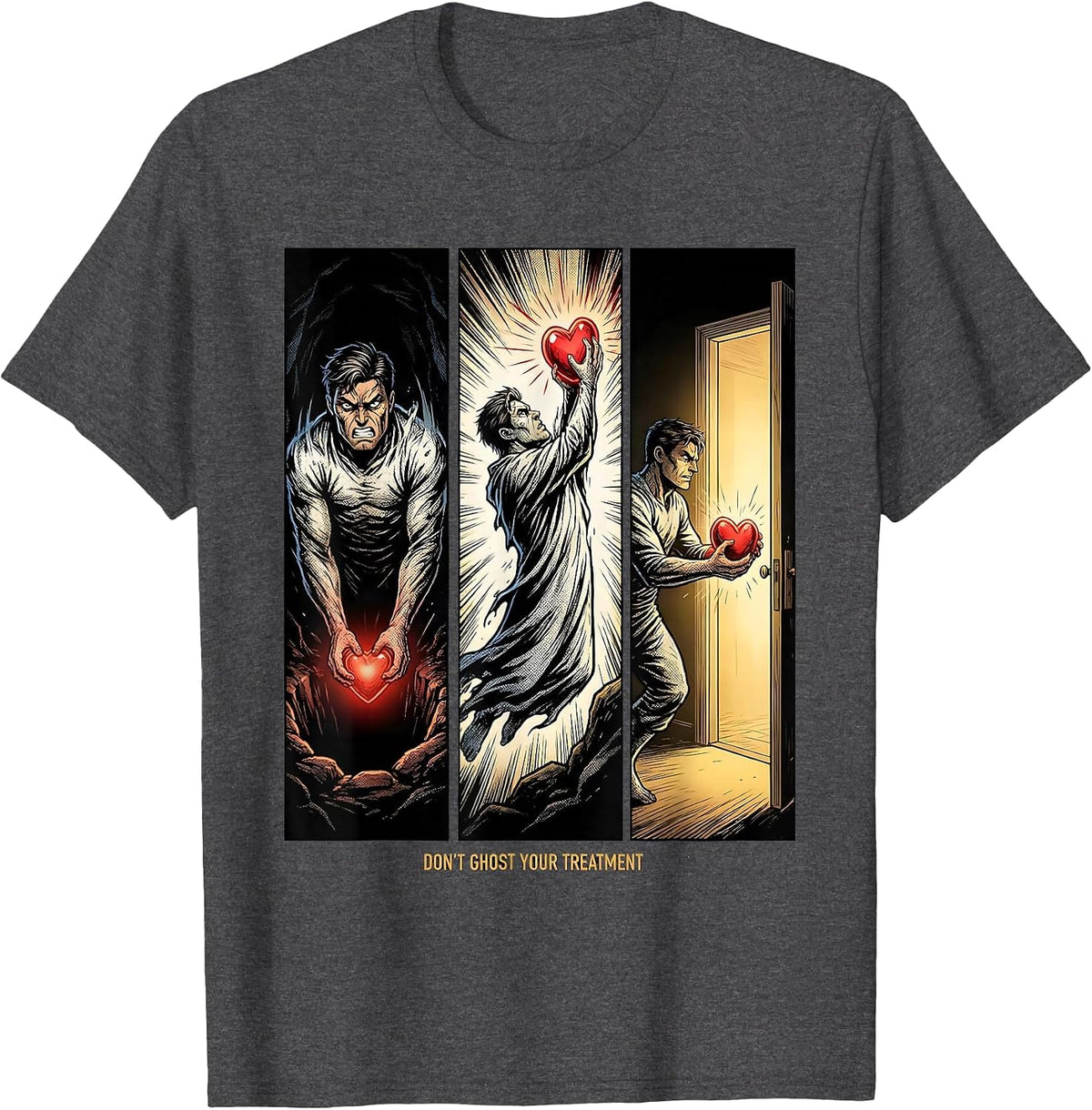 Men's Don't Ghost Your Treatment Comic Book Ghost Mental Health T-Shirt - Dark Heather Grey